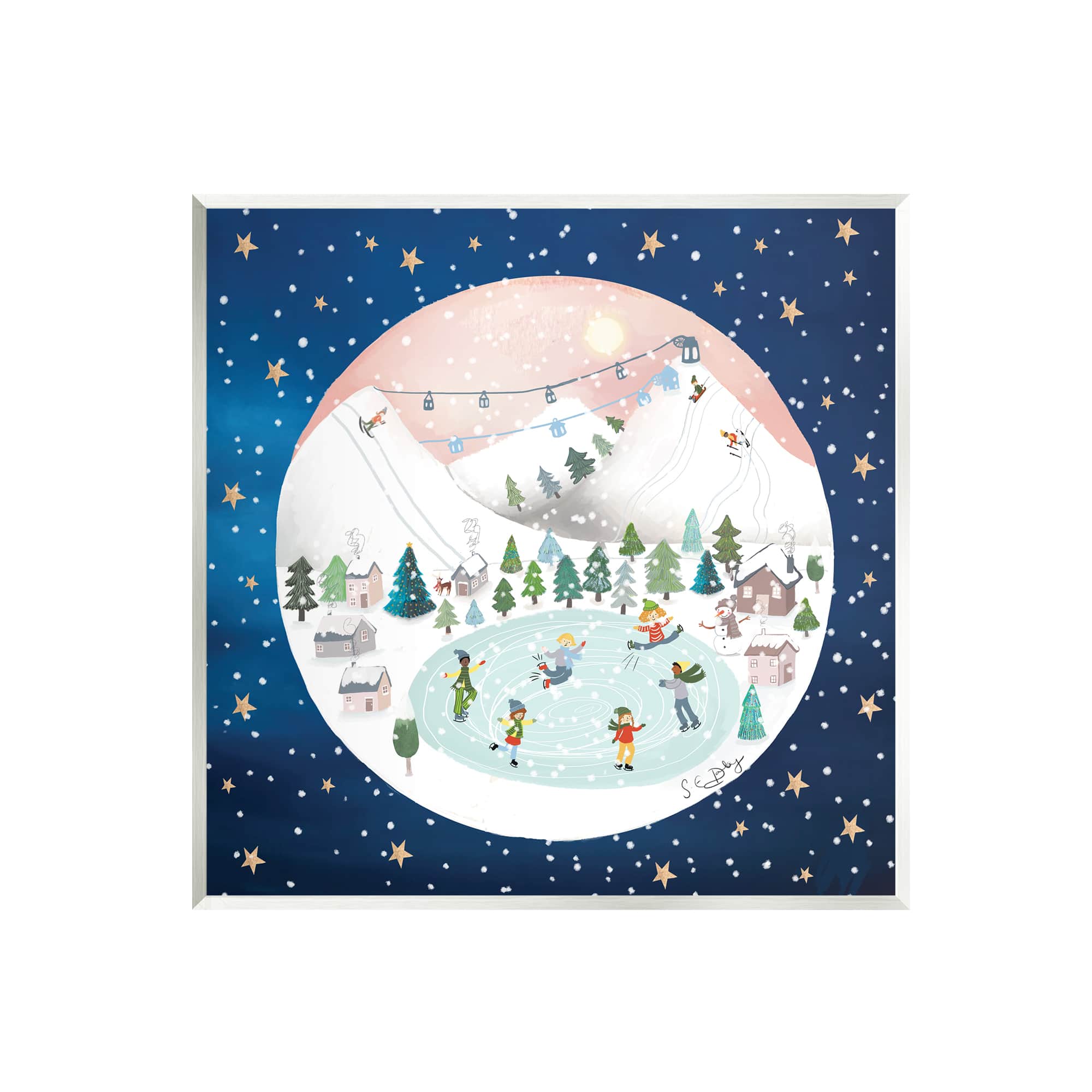 Stupell Industries Ice Skating Christmas Snow Scene Wall Art