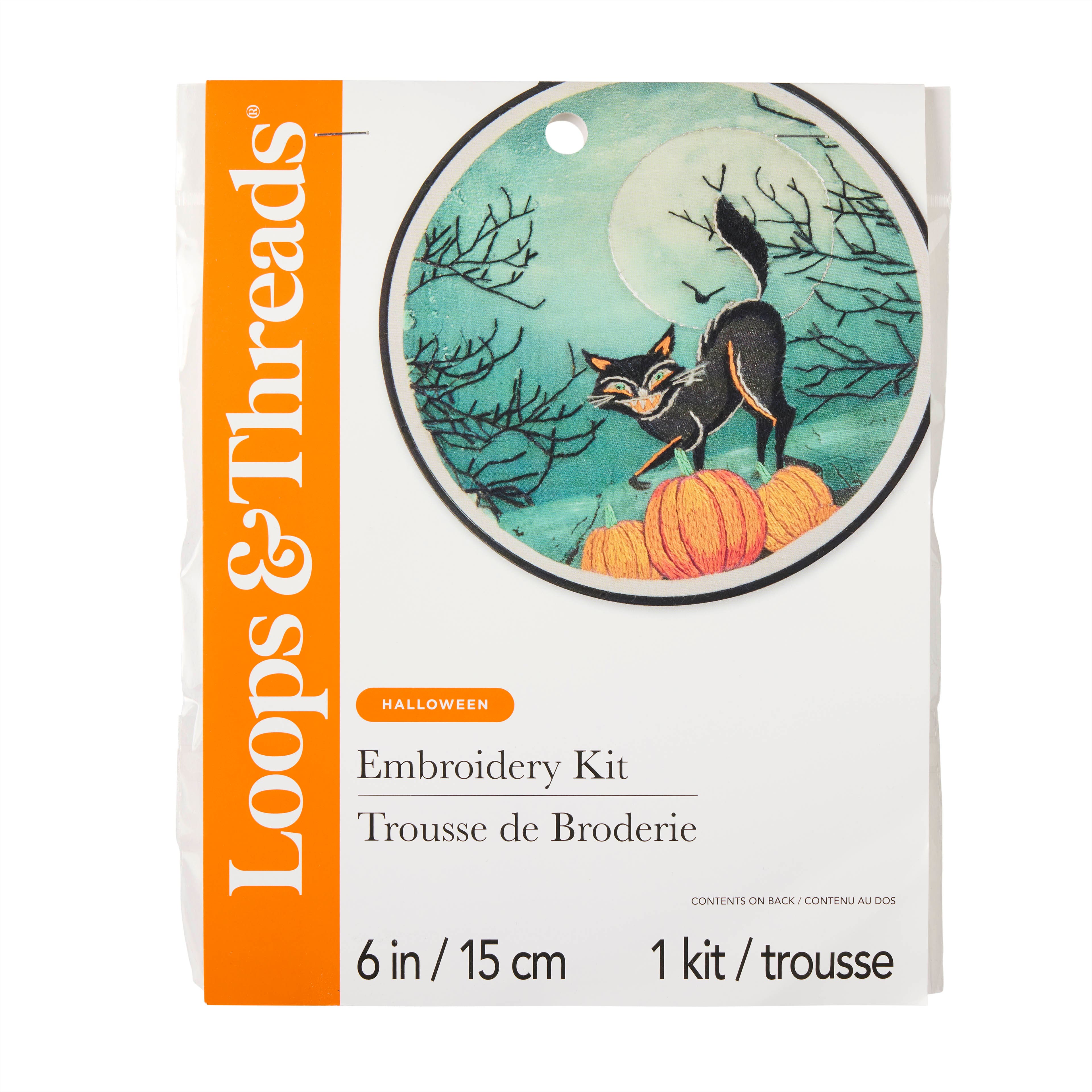 6" Black Cat Halloween Embroidery Kit by Loops & Threads®