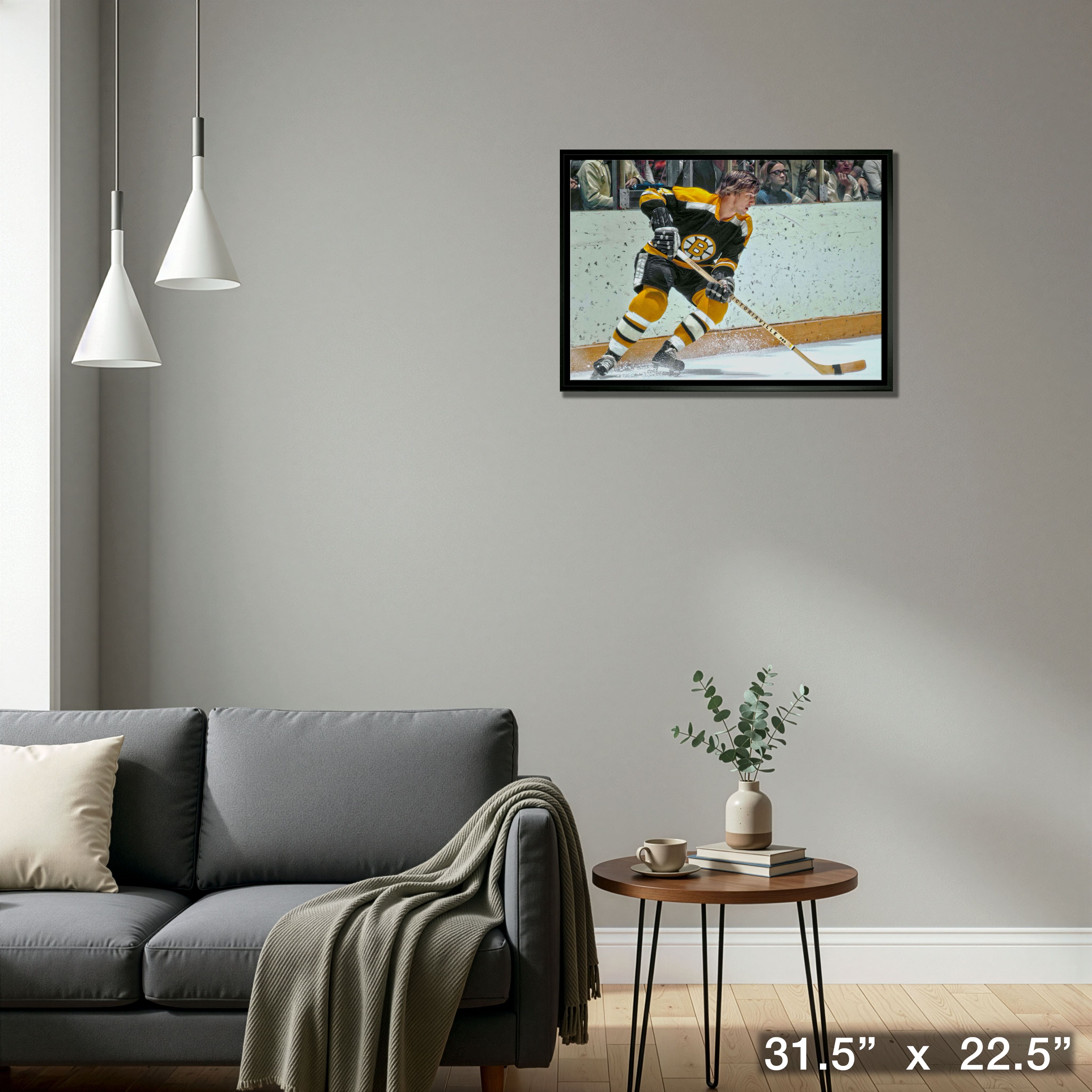 Bobby Orr Boston Bruins Framed 20" x 29" Skating Black Jersey Canvas 31.5" x 22.5"
