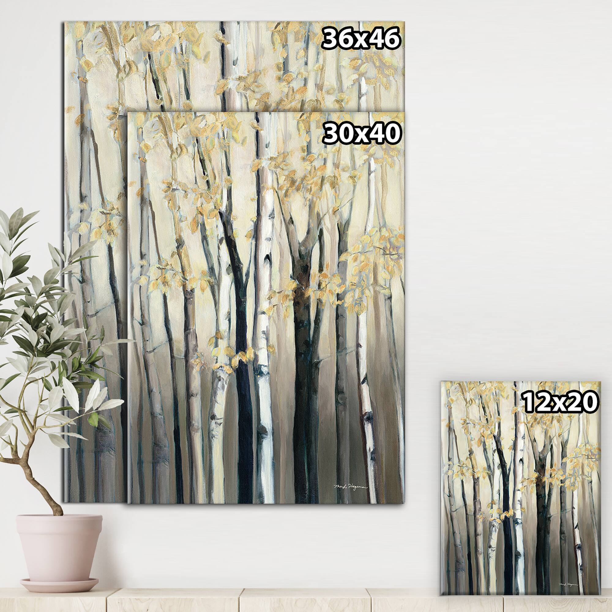 Designart - Golden Birch Forest III - Farmhouse Canvas Art