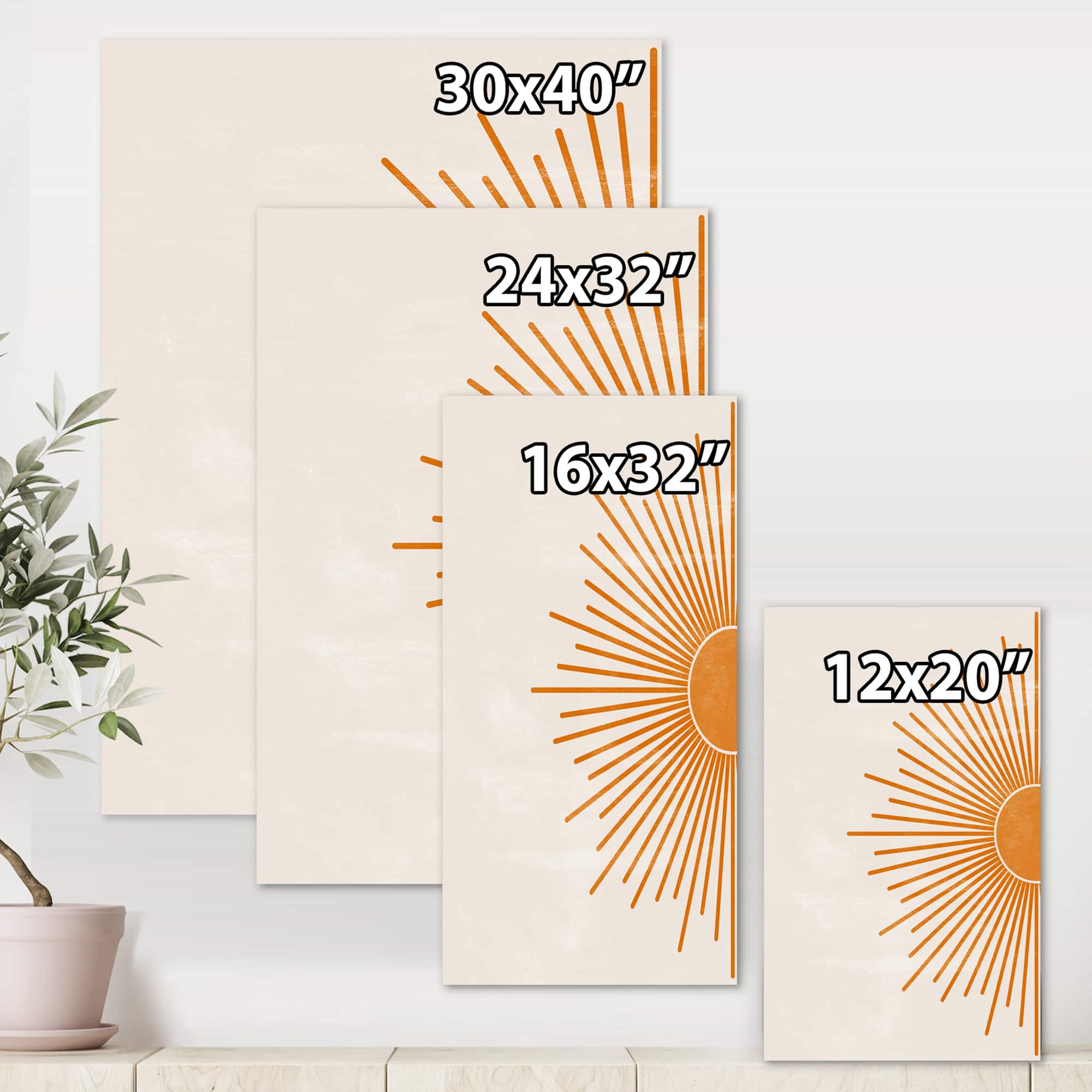 Designart - Orange Sun Print I - Modern Canvas Wall Art Print