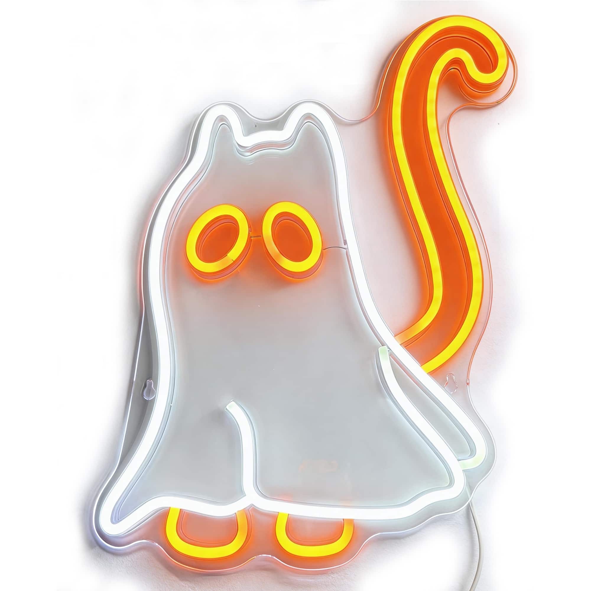 15" White & Orange Ghost Cat USB Neon Sign by Ashland®