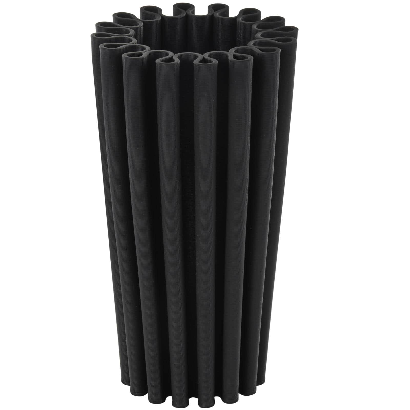 Black Abstract Dimensional Ribbed Ceramic Vase