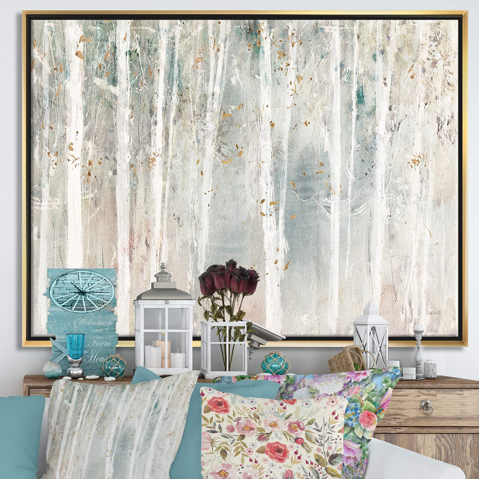 Designart - A Woodland Walk into the Forest III - Modern Farmhouse Canvas in Gold Frame