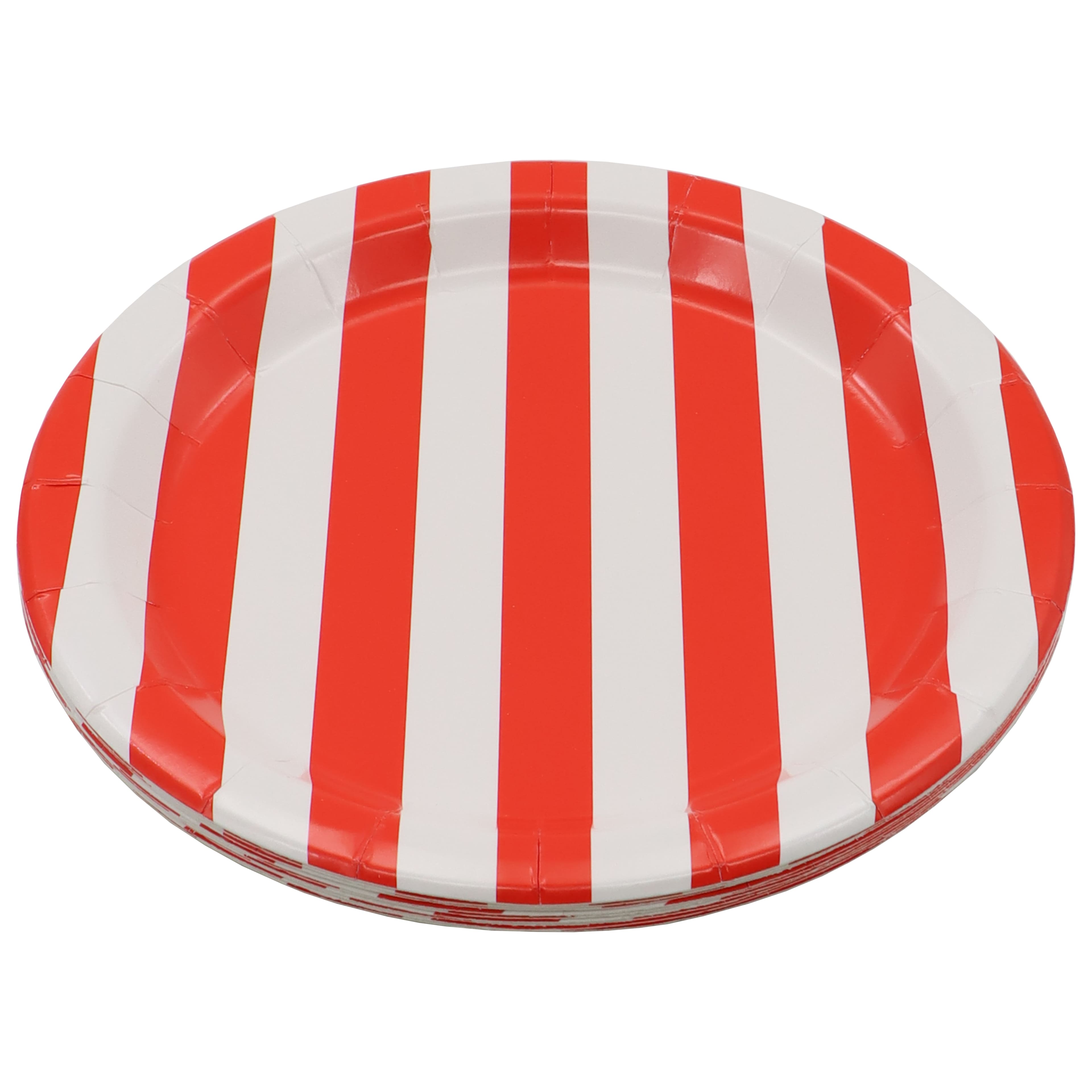 24 Packs: 10 ct. (240 total) 7" Red & White Stripes Snack Plates by Celebrate It™