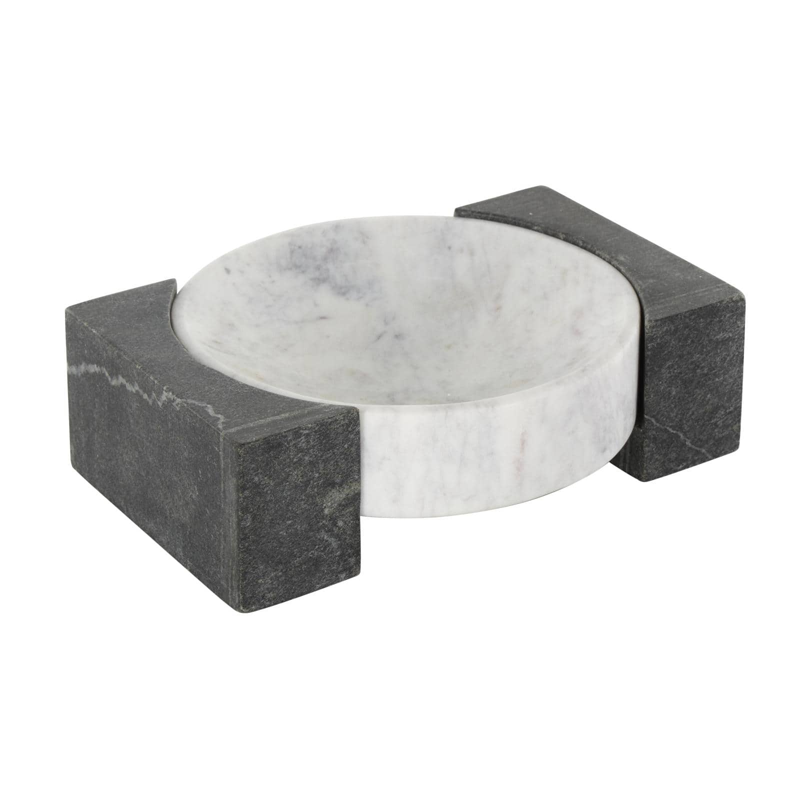 White & Black Marble Geometric Round Tray with Rectangular Blocks