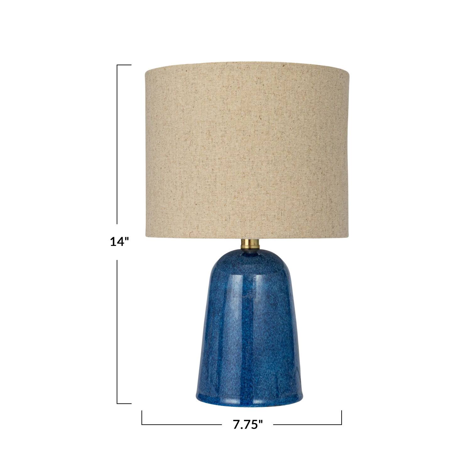 Hello Honey® 14" Blue Reactive Glaze Ceramic Table Lamp with Linen Shade Set, 2ct.