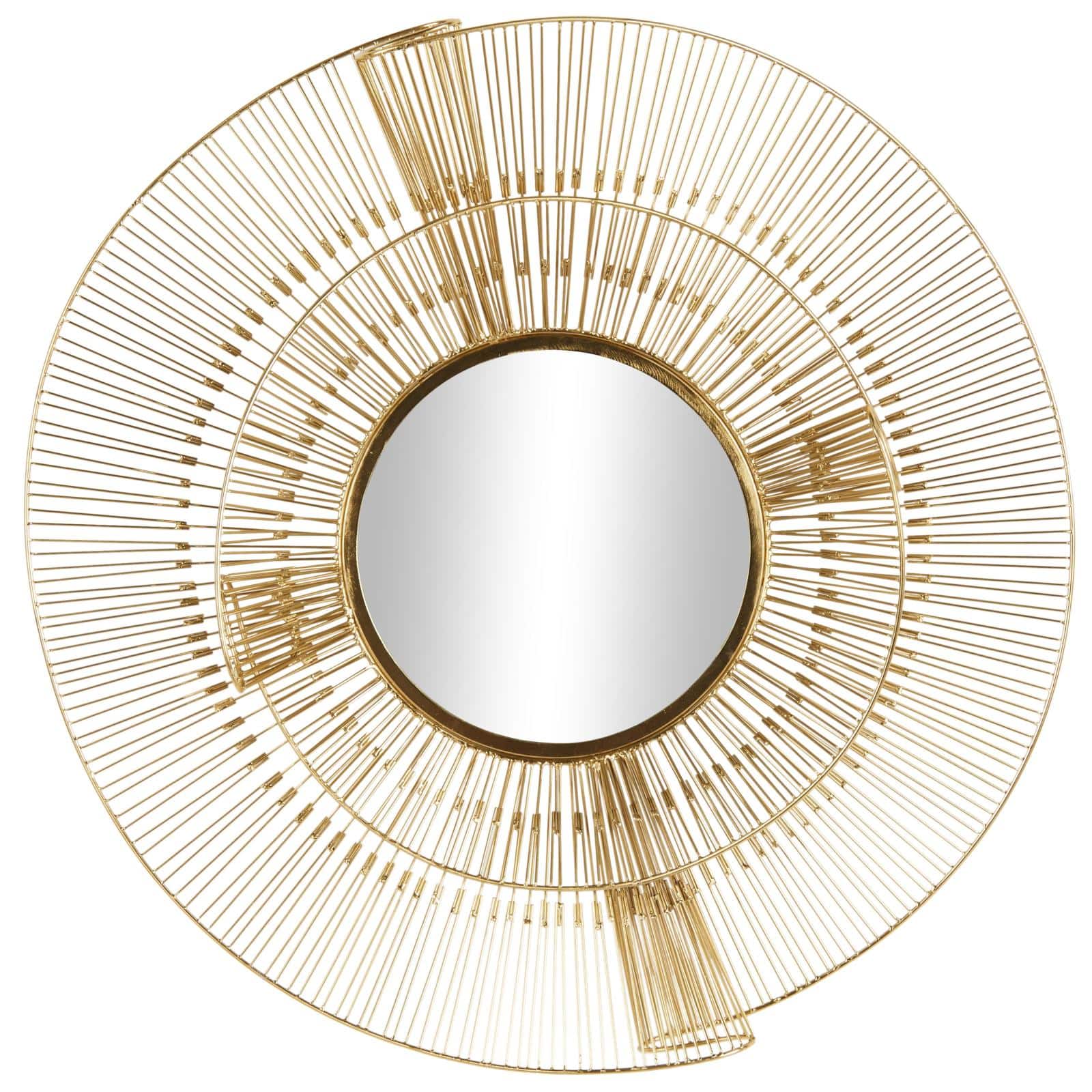 35" Gold Metal Starburst Layered Wall Mirror with Wire Starburst Rays