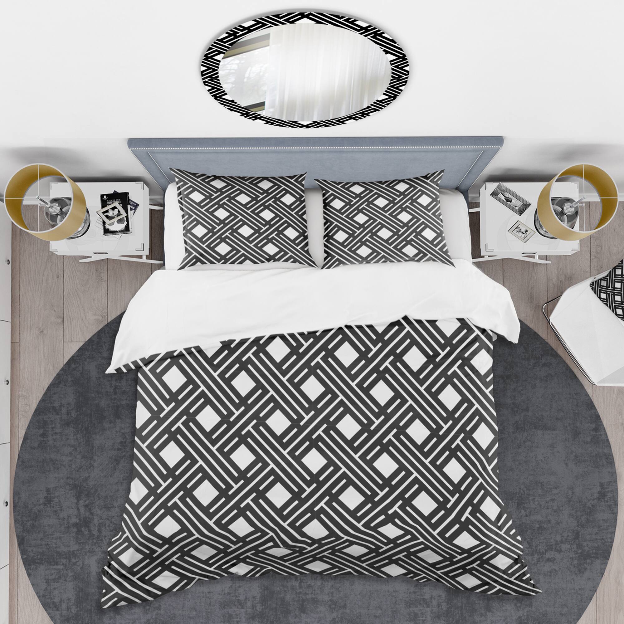 Designart 'Monochrome Geometric Pattern II' Mid-Century Duvet Cover Set
