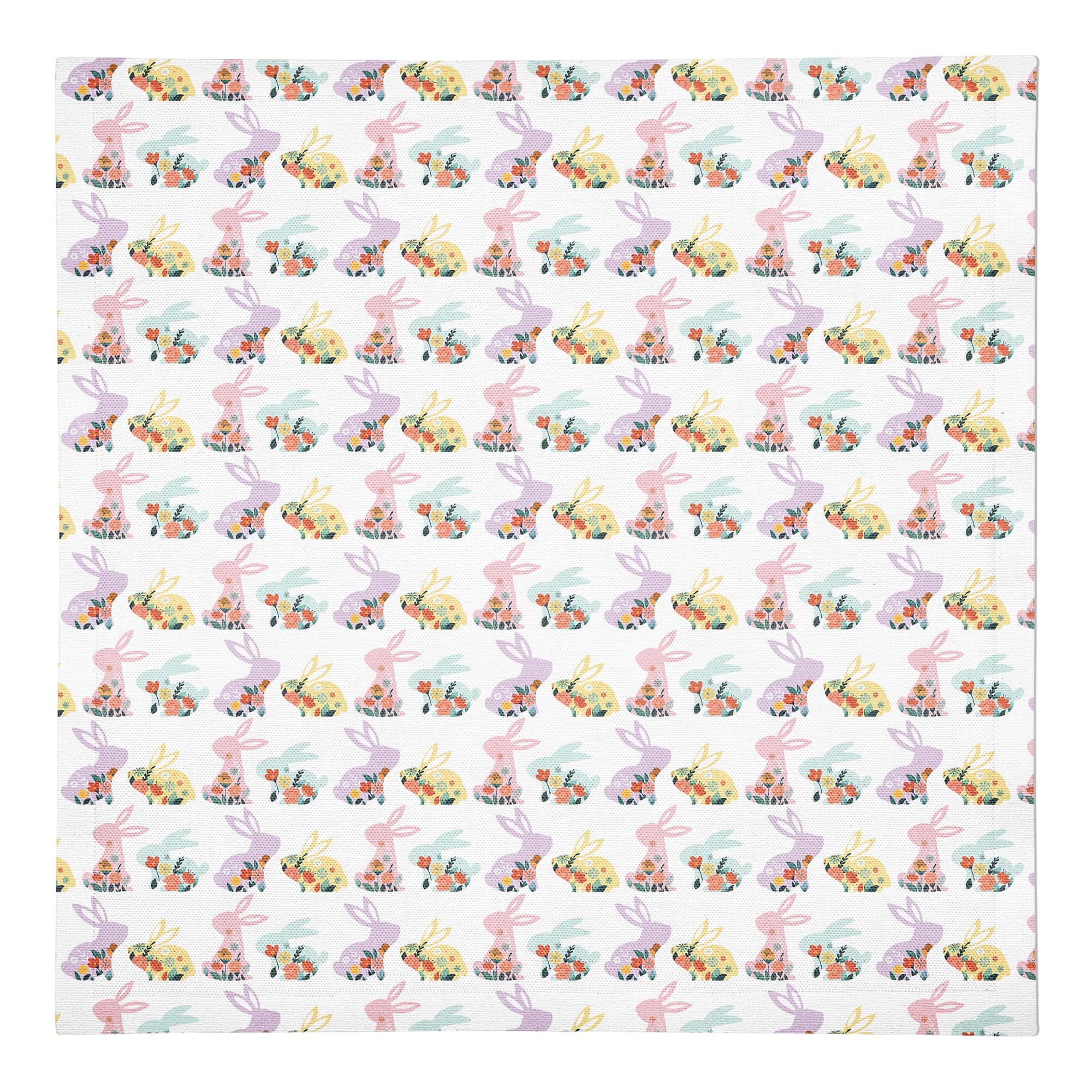 Pastel Floral Rabbits 10" x 10" Cotton Twill Napkin