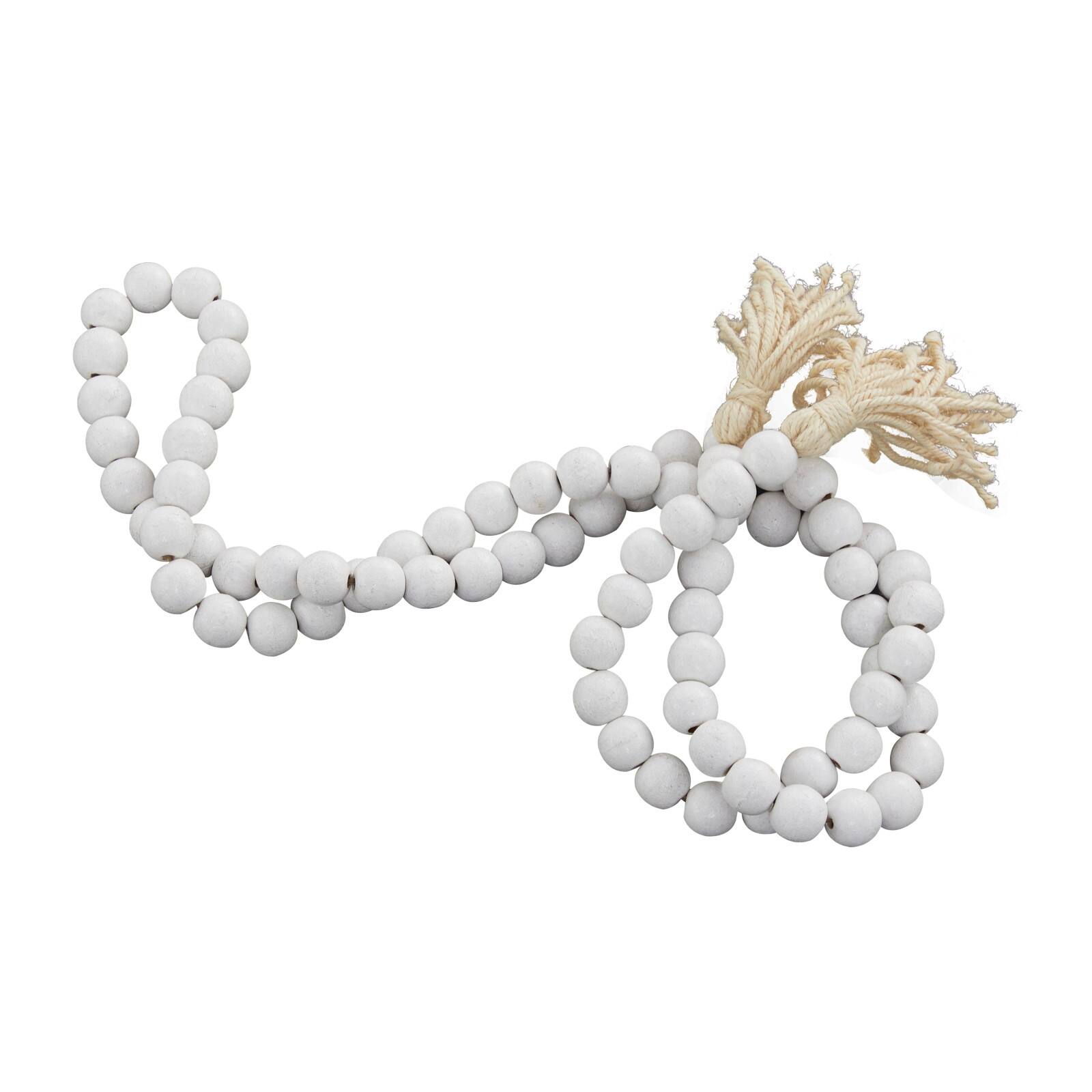 White Wood Bohemian Bead Garland 80" x 1" x 1"