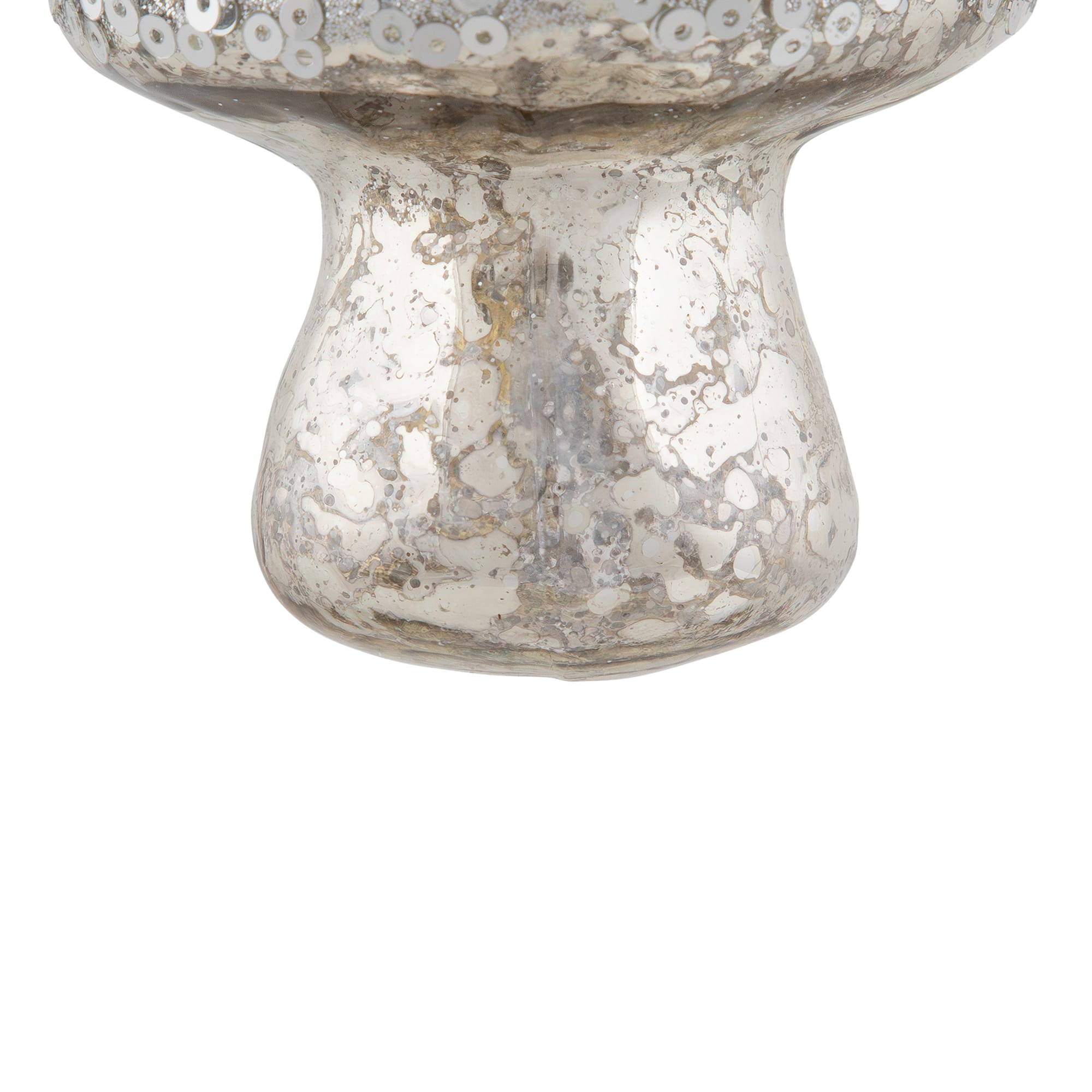 Sequined Mercury Glass Mushroom Christmas Ornament - 3.5" - Silver Finish