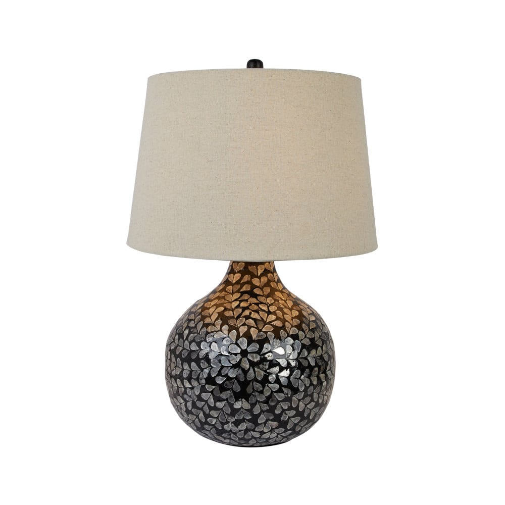 Hello Honey® 26" Multicolor Capiz Sphere Table Lamp with Floral Design and Linen Shade