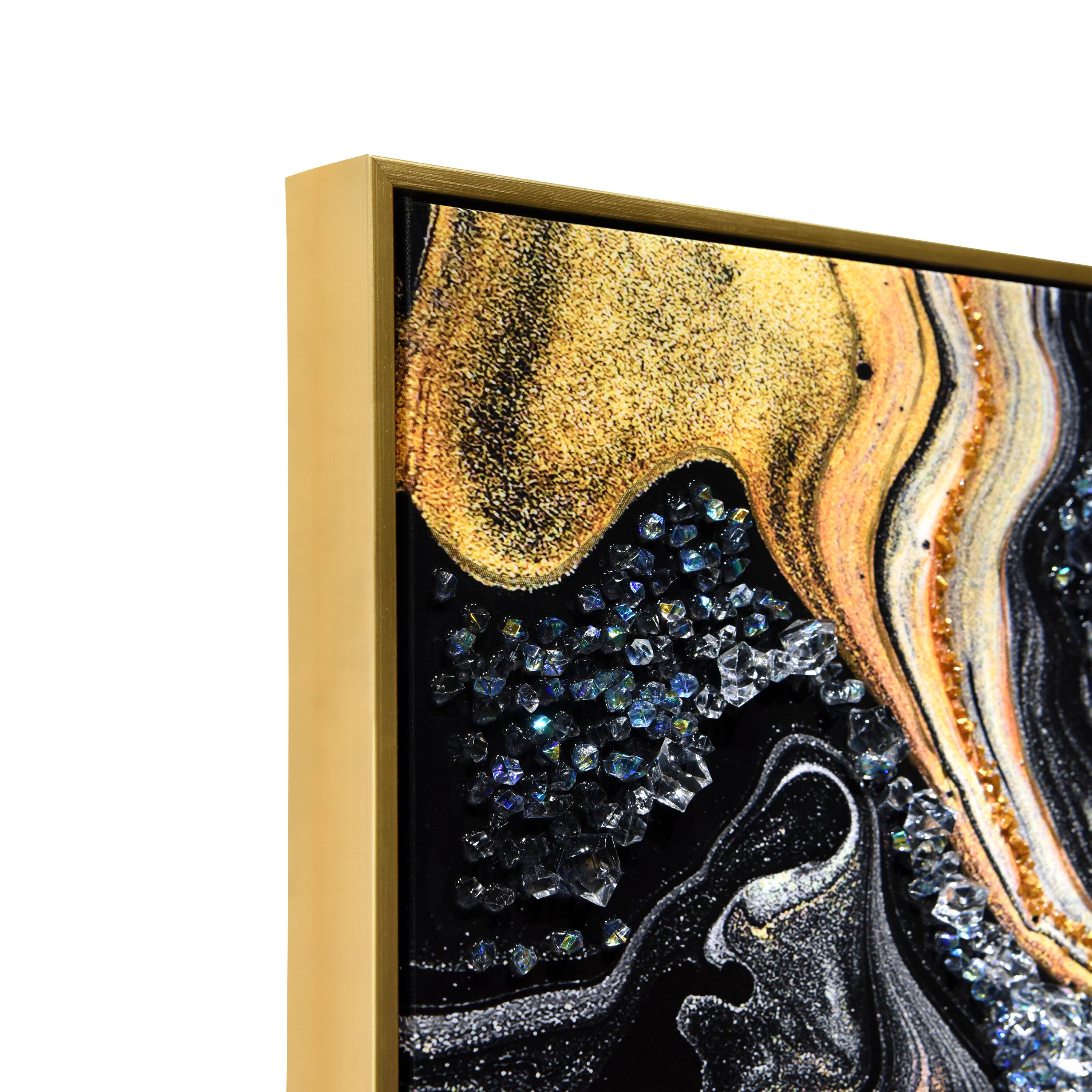 Empire Art Direct Arte De Crystallus 24" x 48" Golden Veins I Epoxy Coated Wrapped Framed Glossy Abstract Canvas Wall Art