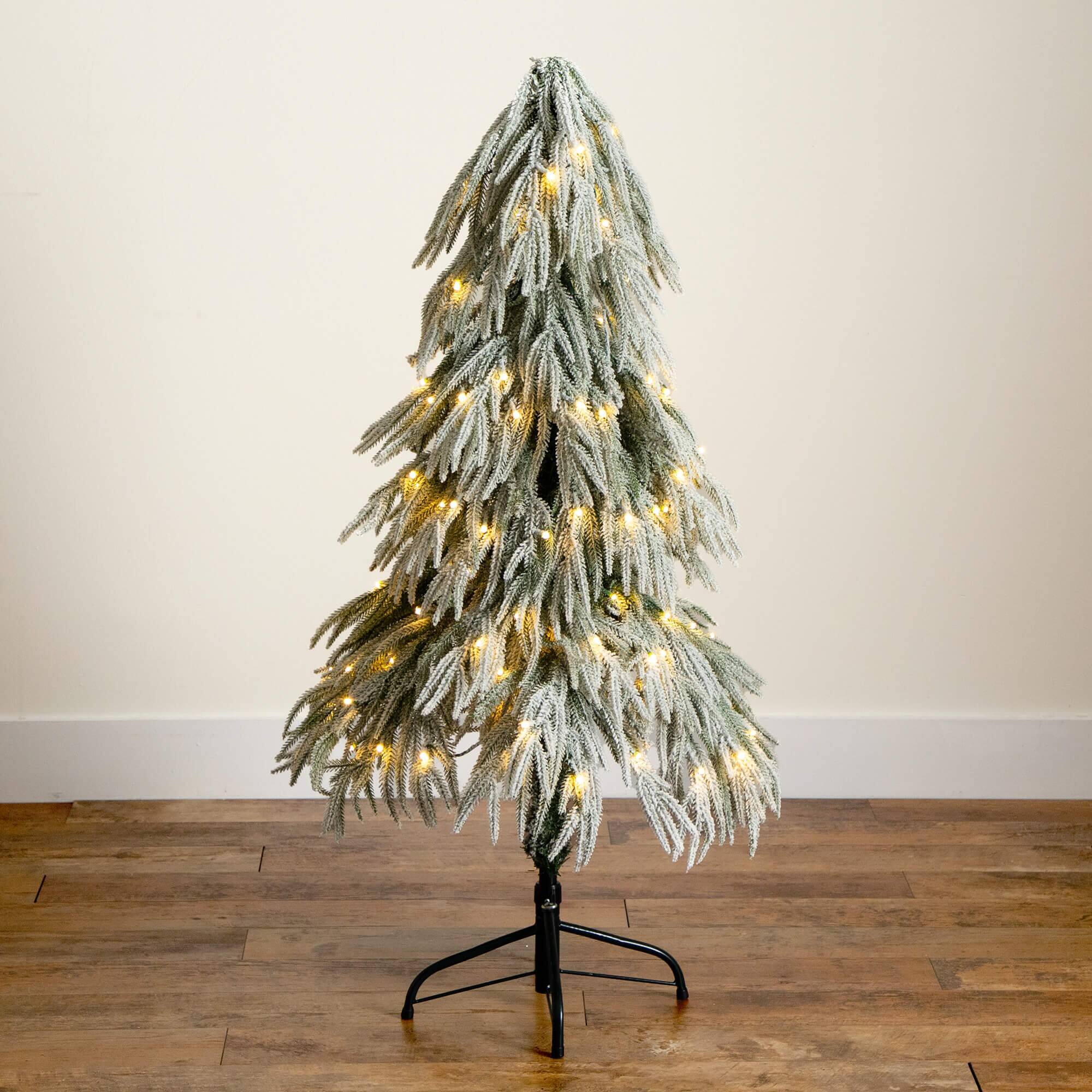 4ft. Pre-Lit Down Swept Flocked Fir Artificial Christmas Tree, Warm White LED Lights