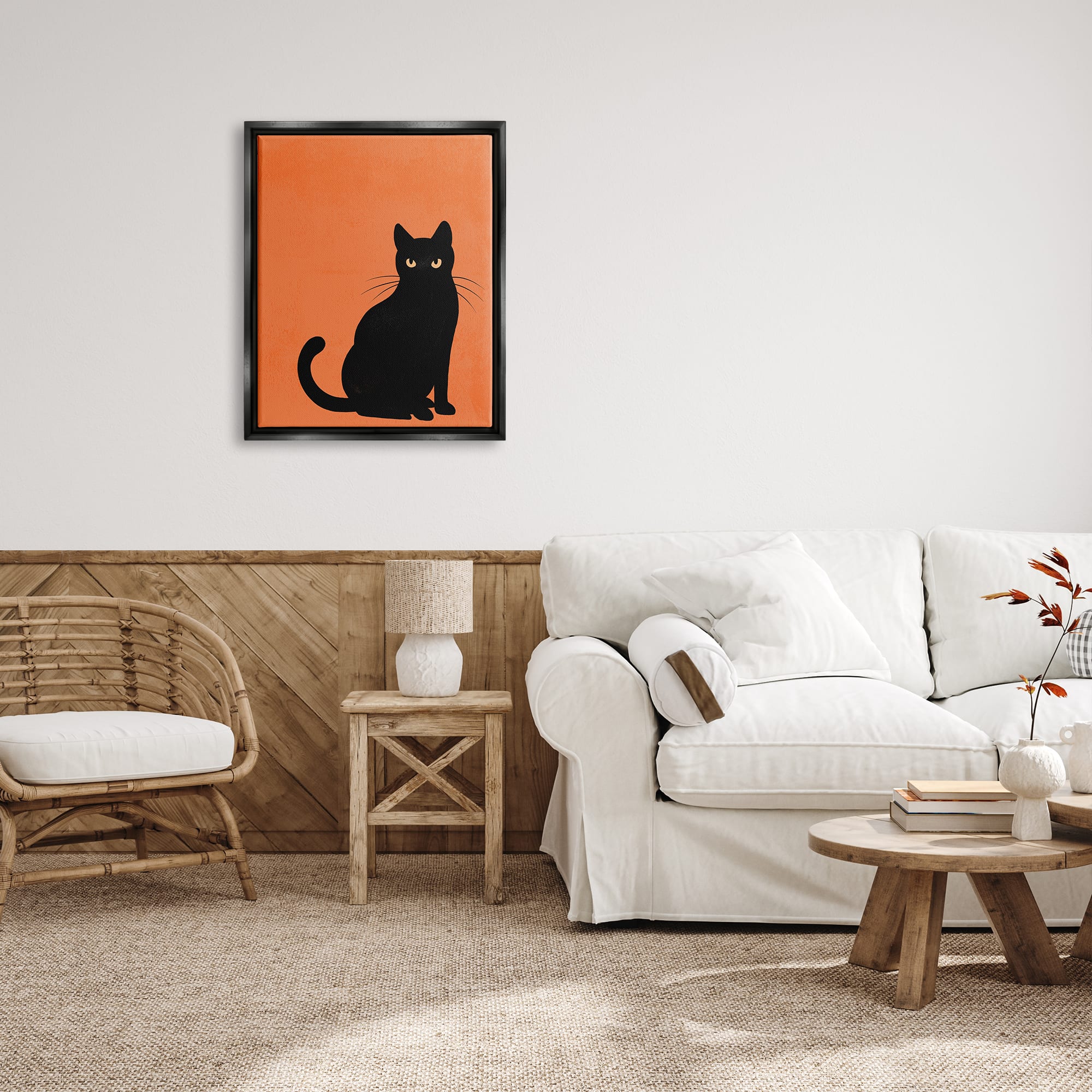 Stupell Industries Bold Black Cat Silhouette Framed Floater Canvas Wall Art