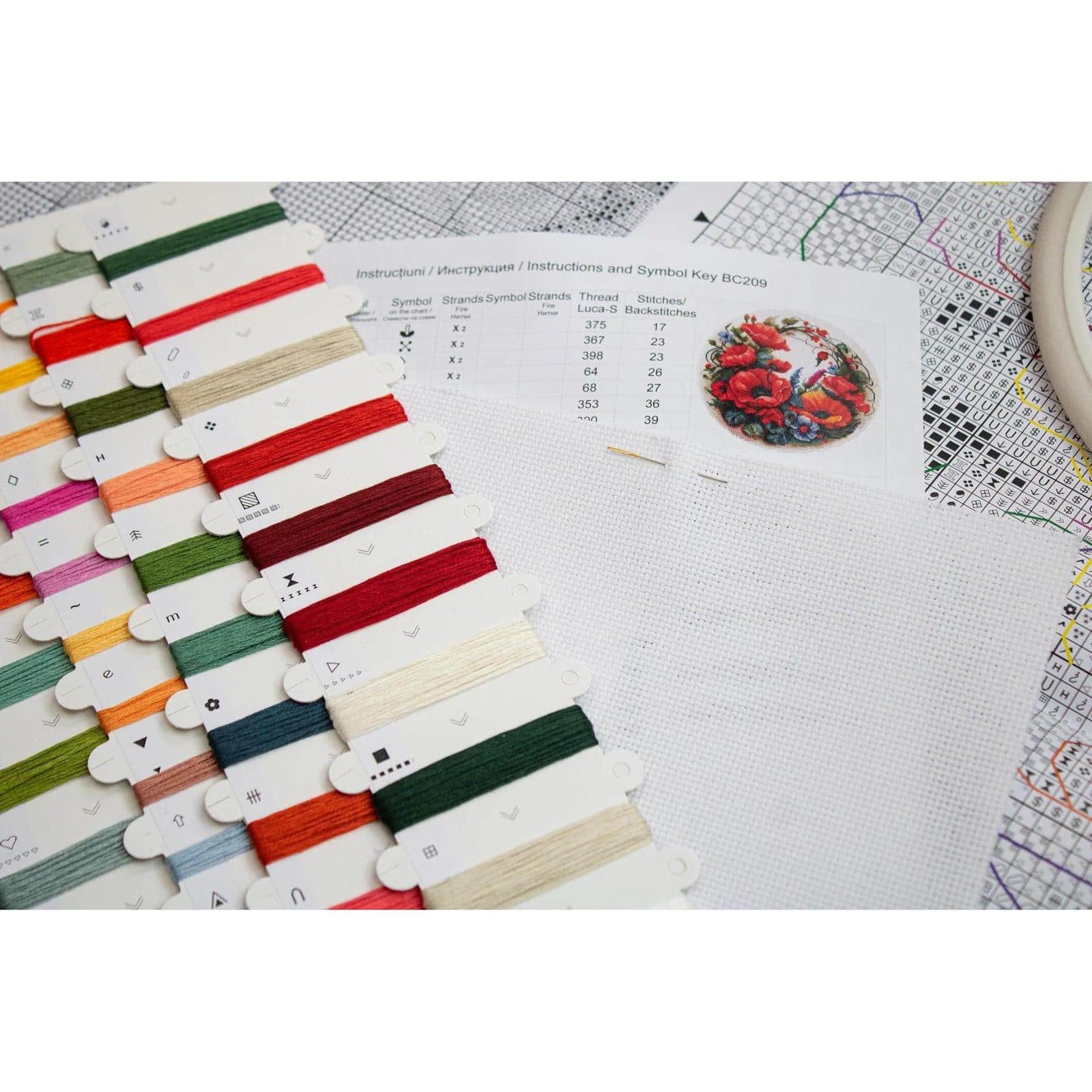 Luca-S Composition with Poppies Counted Cross Stitch Kit with Display Hoop