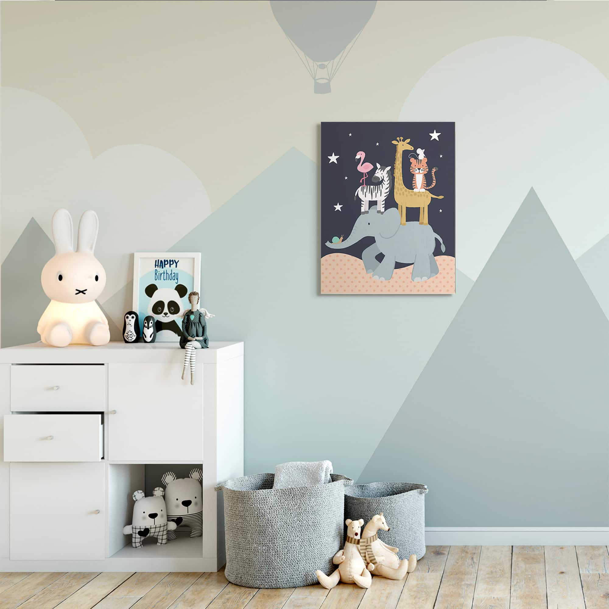 Stupell Industries Starry Night Sky Safari Animals Elephant Giraffe Zebra Canvas Wall Art