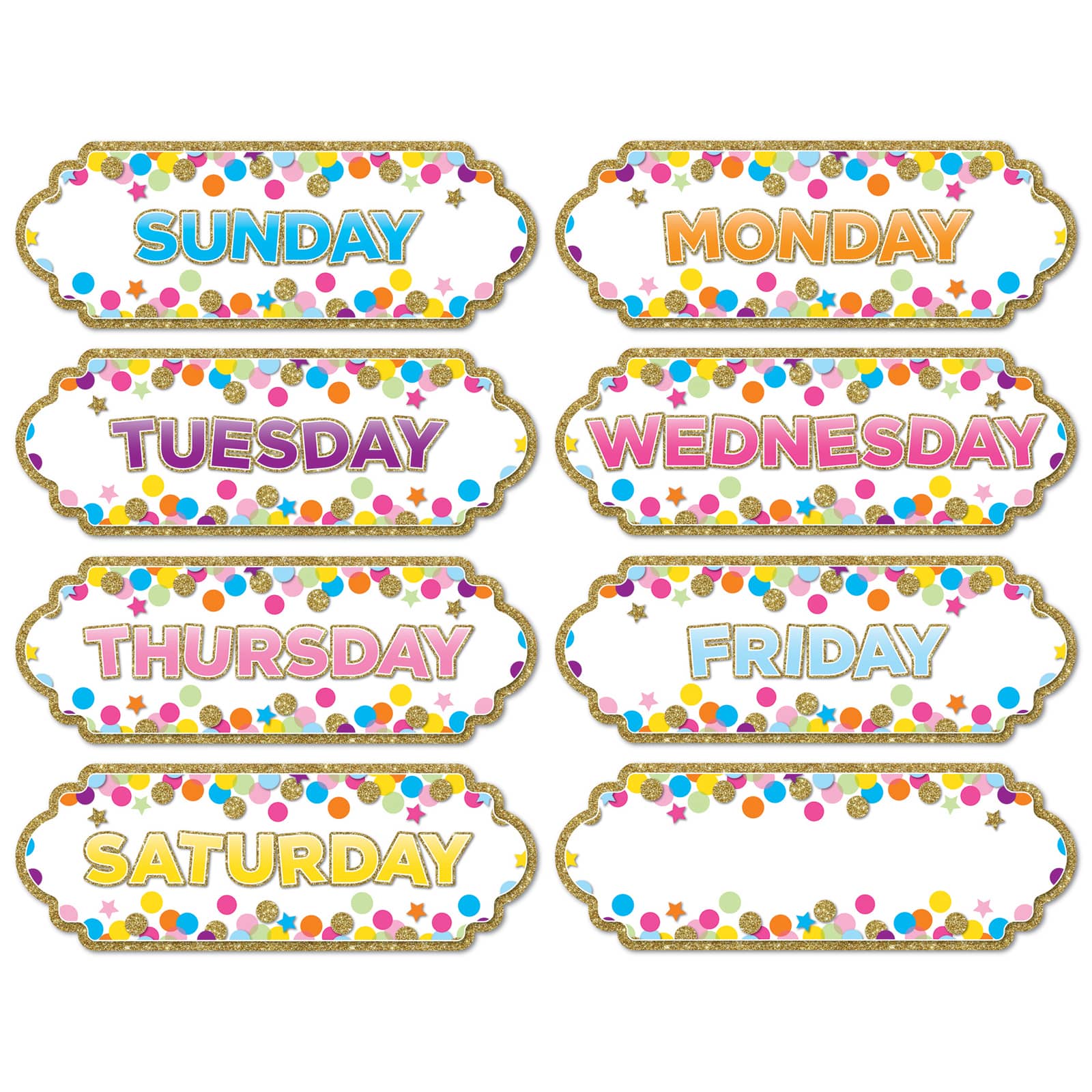 Ashley Productions Confetti Days of the Week Magnetic Die-Cut Timesavers & Labels, 6 Packs of 8