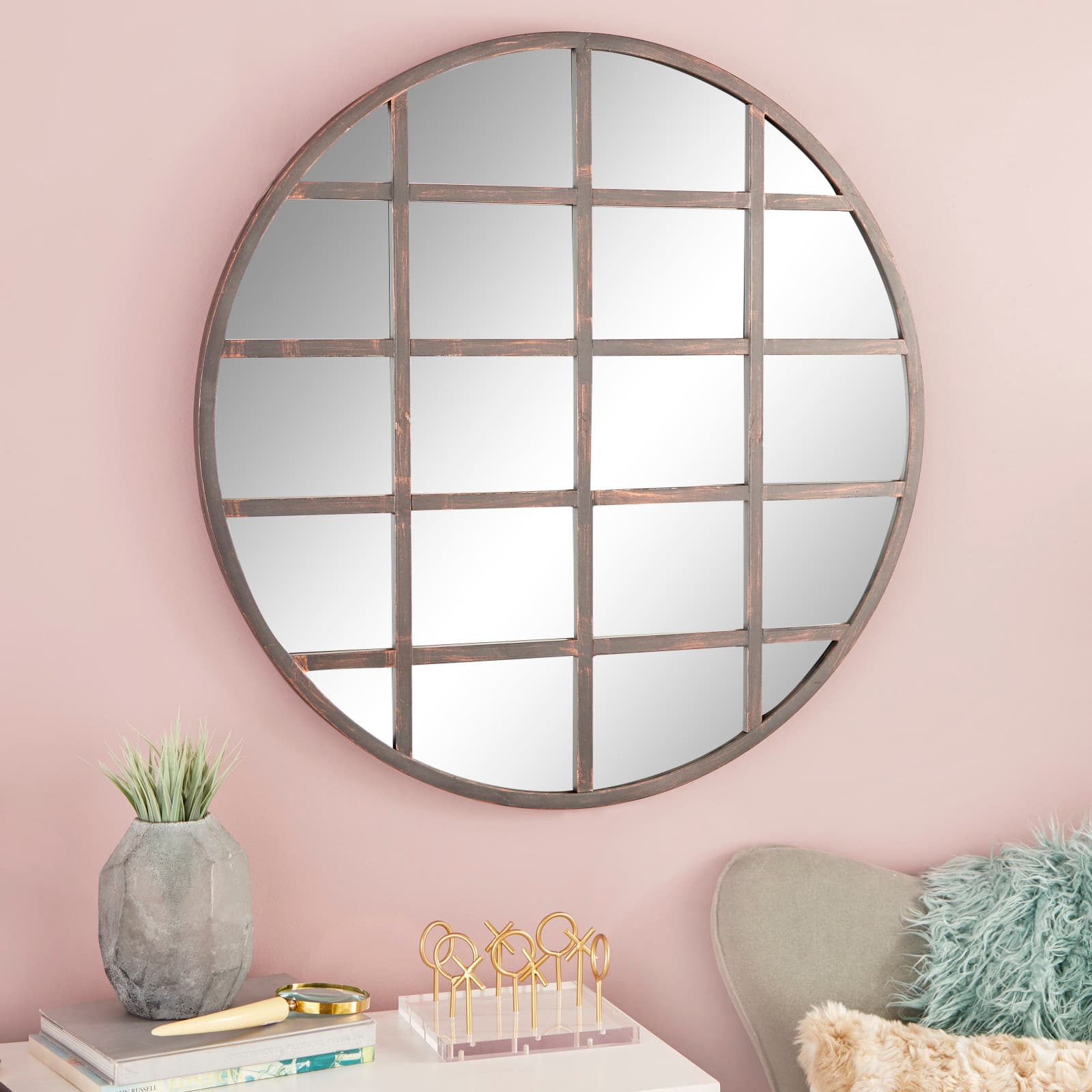 CosmoLiving by Cosmopolitan 36" Black Industrial Metal Wall Mirror