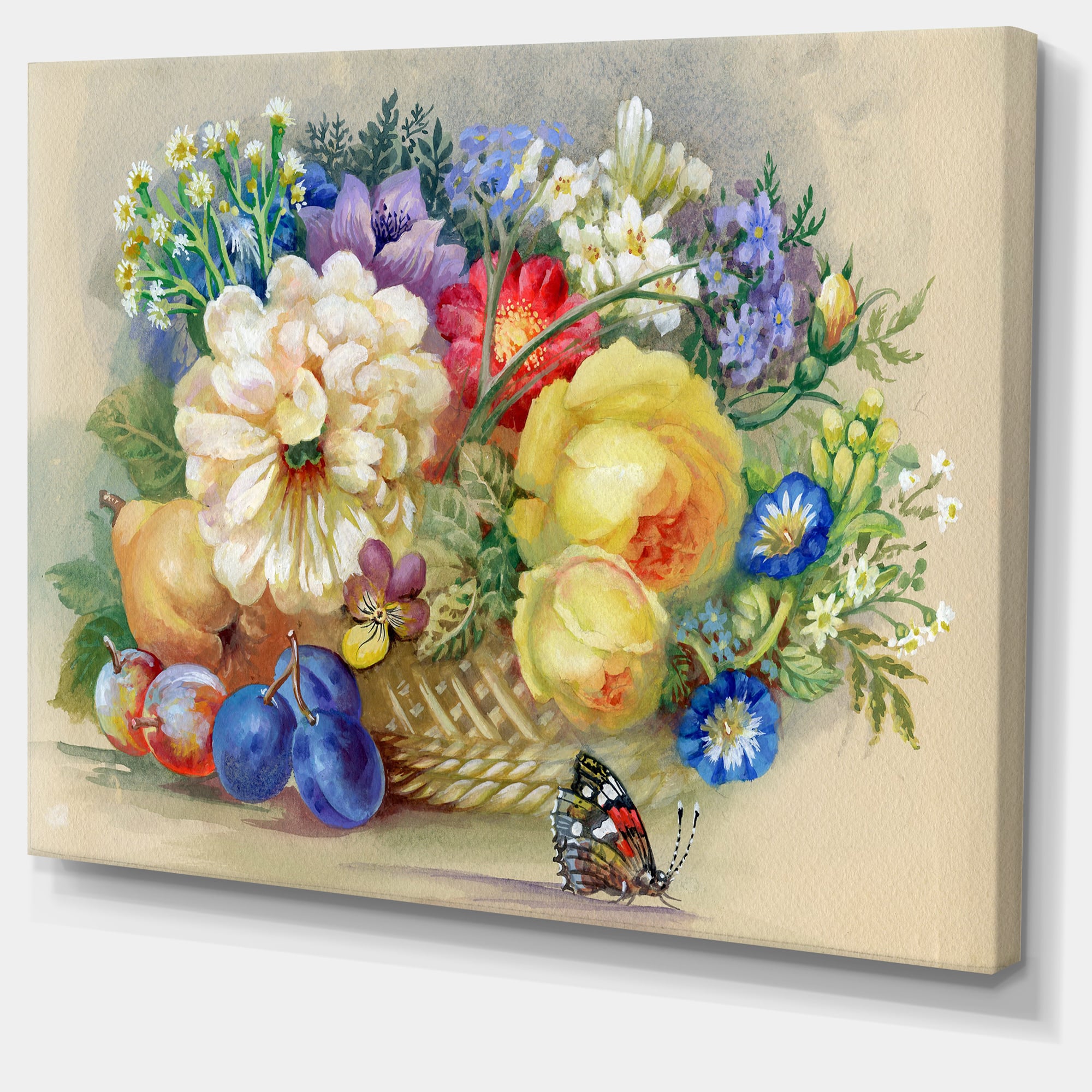 Designart - Bunch of Flowers and Fruits - Large Floral Wall Art Canvas