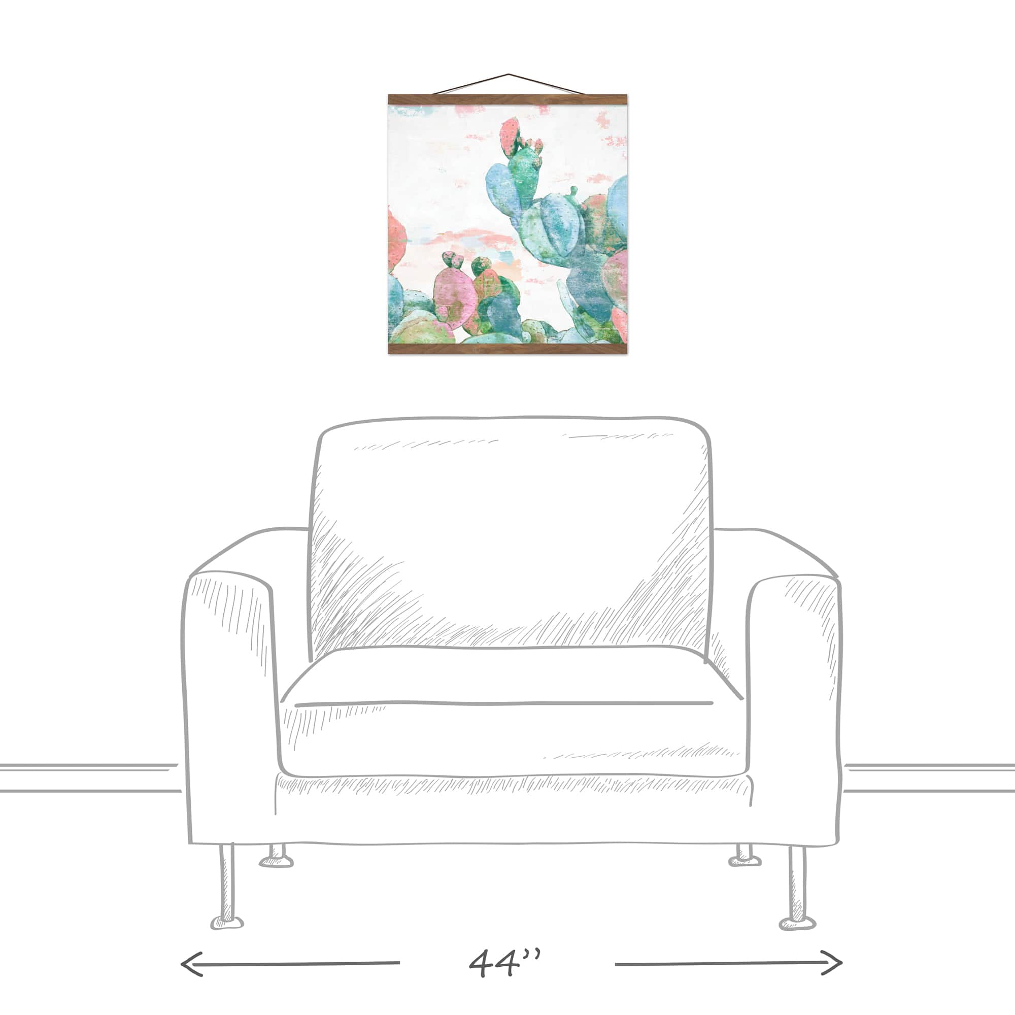 Funky Cactus Print 16" x 16" Teak Hanging Canvas