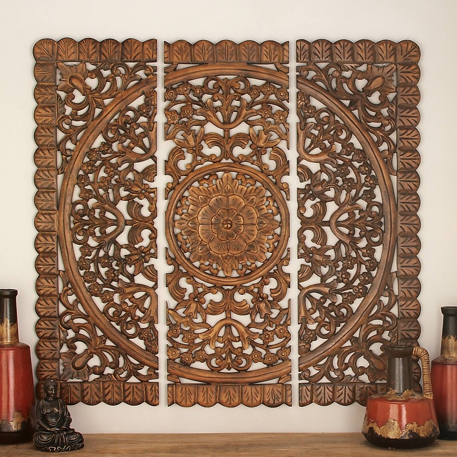 Brown Wood Traditional Wall Décor Set
