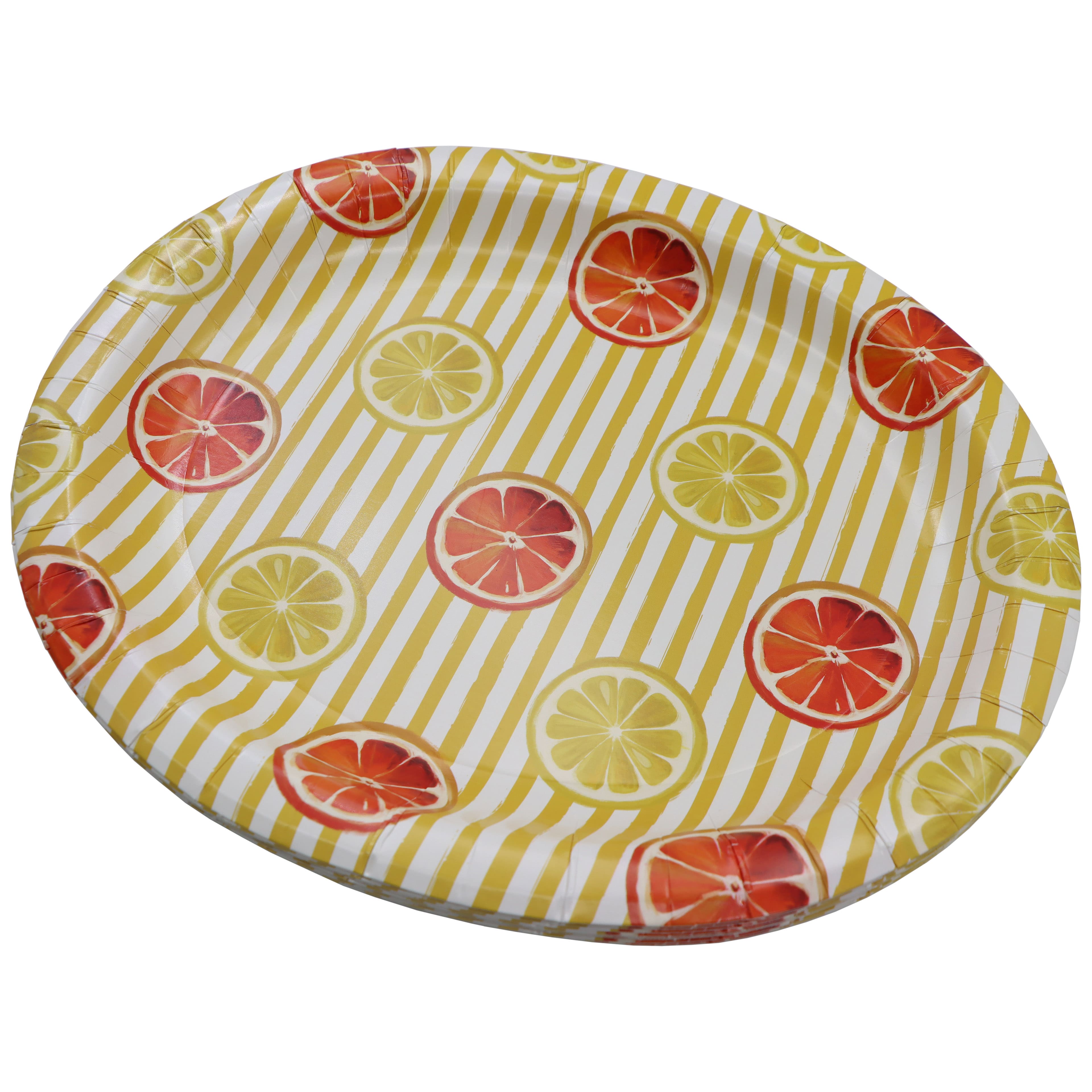 Citrus Kitchen 12.25" Orange & Lemon Stripes Oval Paper Plates, 10ct. by Celebrate It™