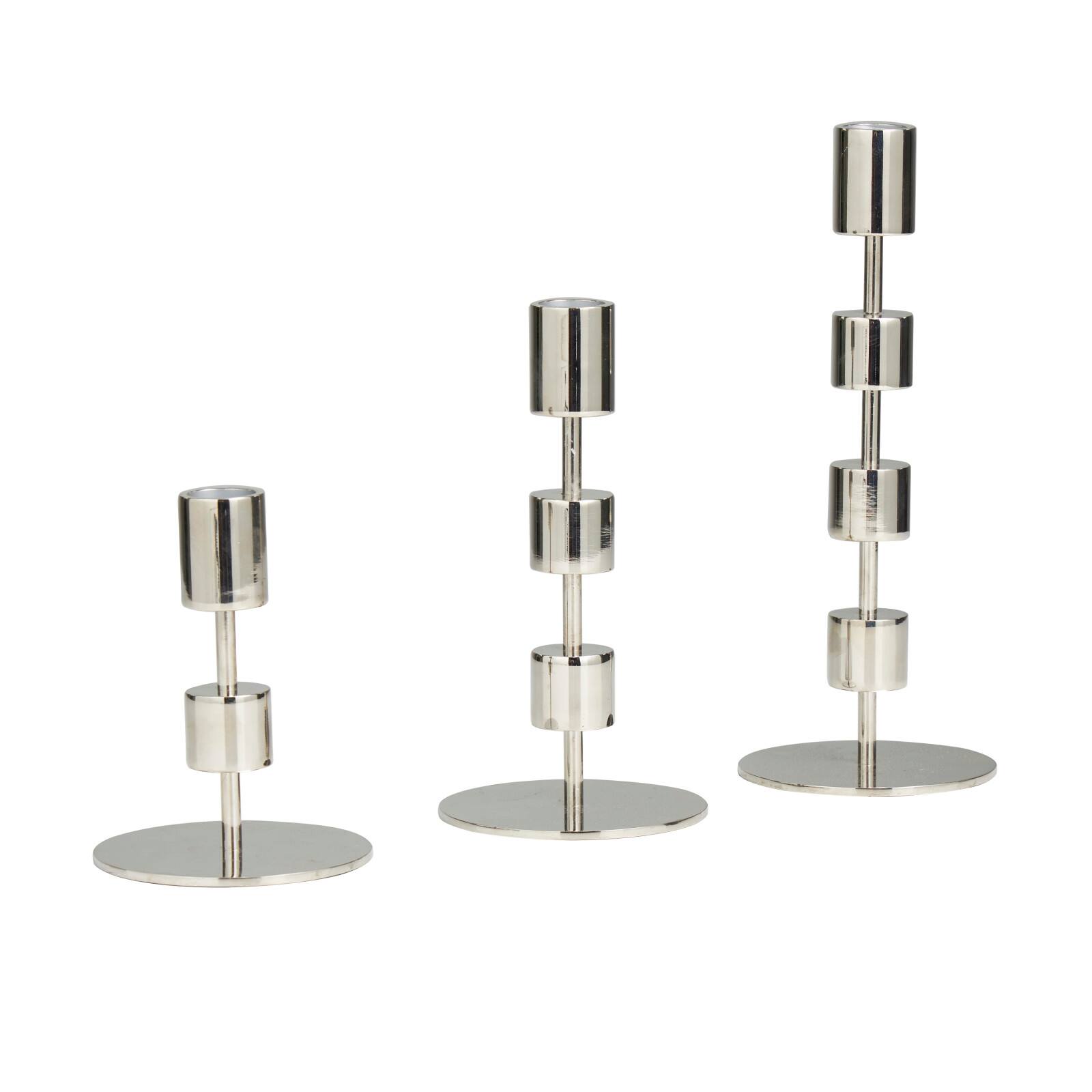 Silver Aluminum Floating Block Abstract Candle Holder with Rounded Base Set