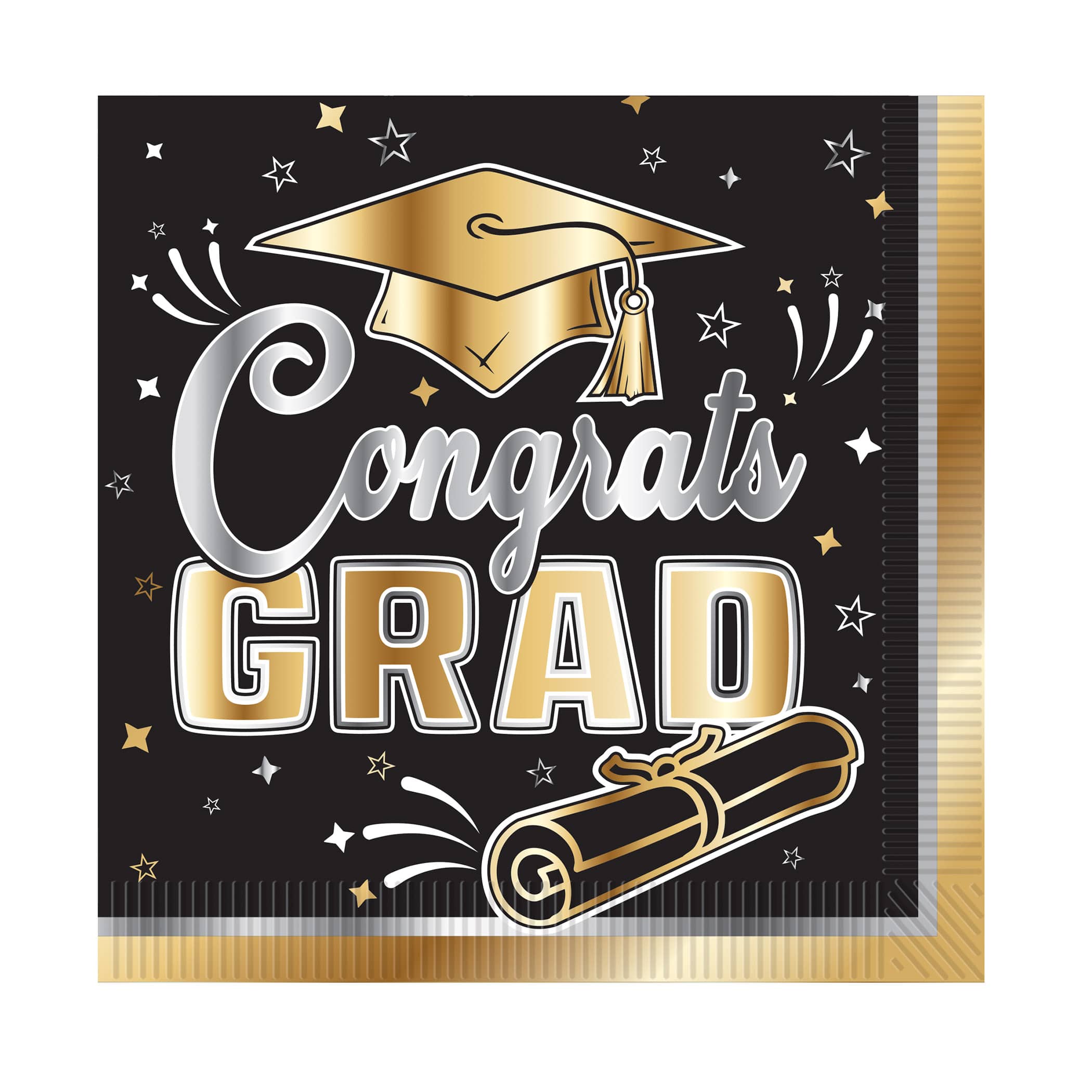 Beistle 6.5" x 6.5" Black & Gold Graduation 2-Ply Luncheon Napkins, 32ct.
