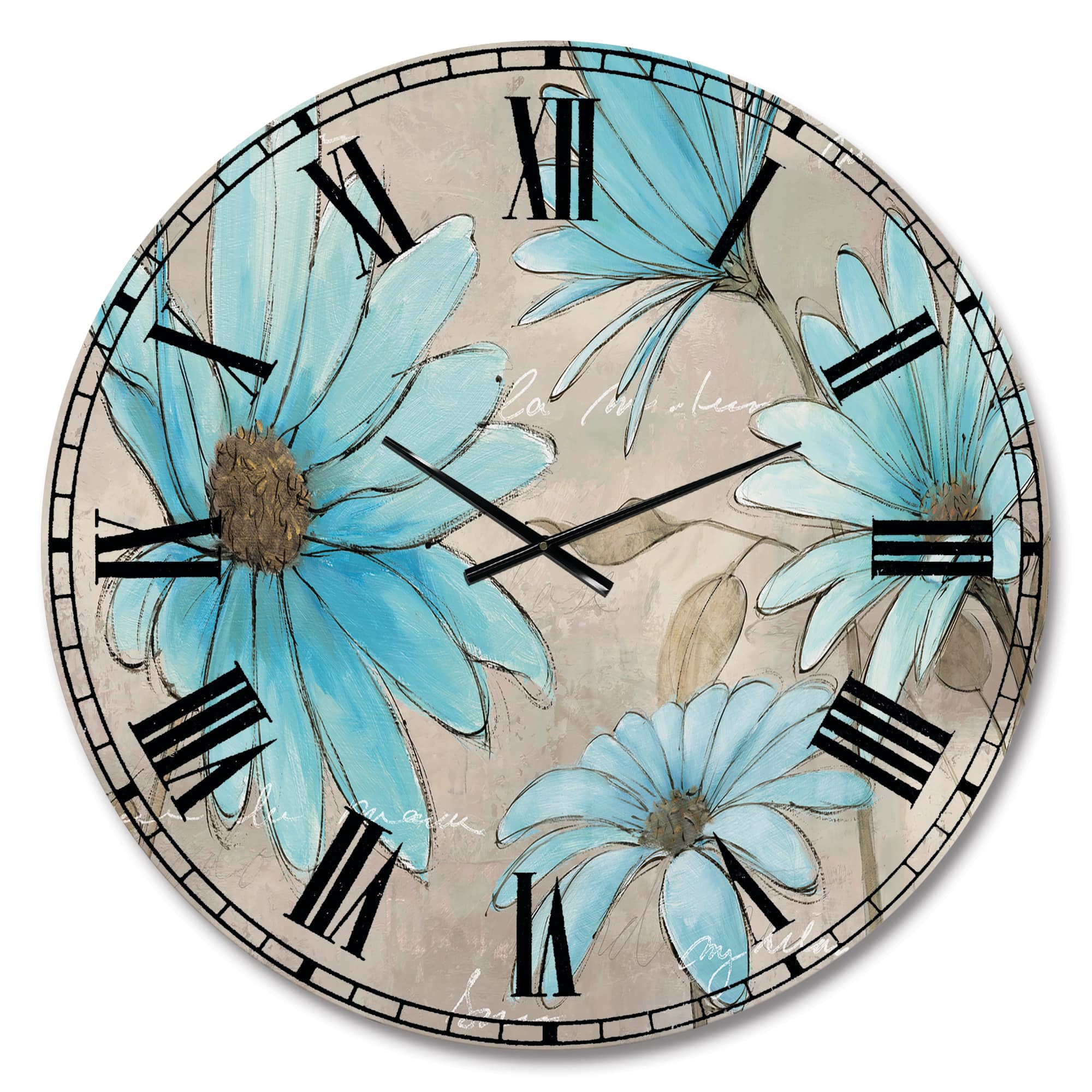 Designart 'Handpainted Indigo Leucanthemum Cottage Flower Traditional Wall Clock