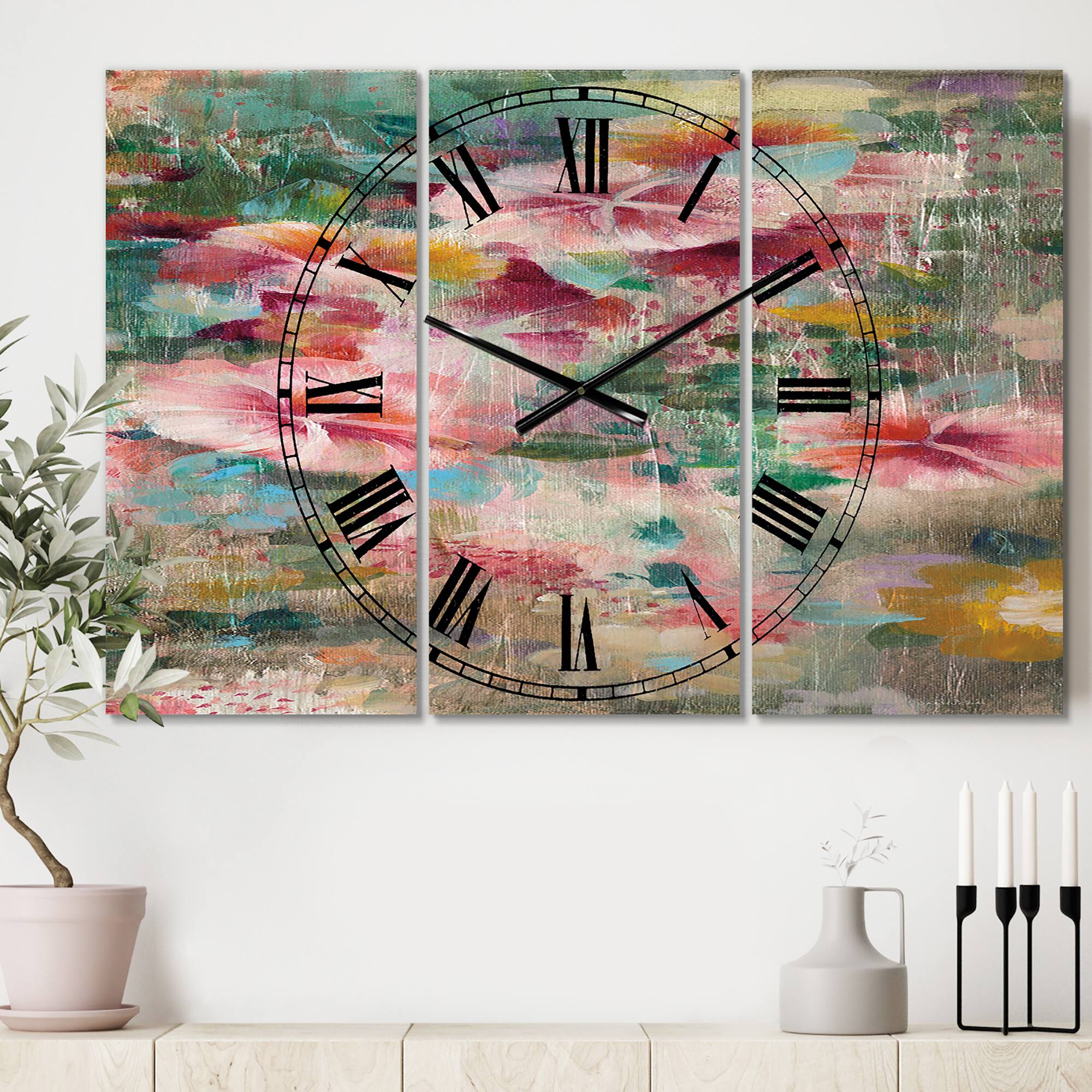 Designart 'Flower Shower Iii Lodge Multipanel Wall Clock