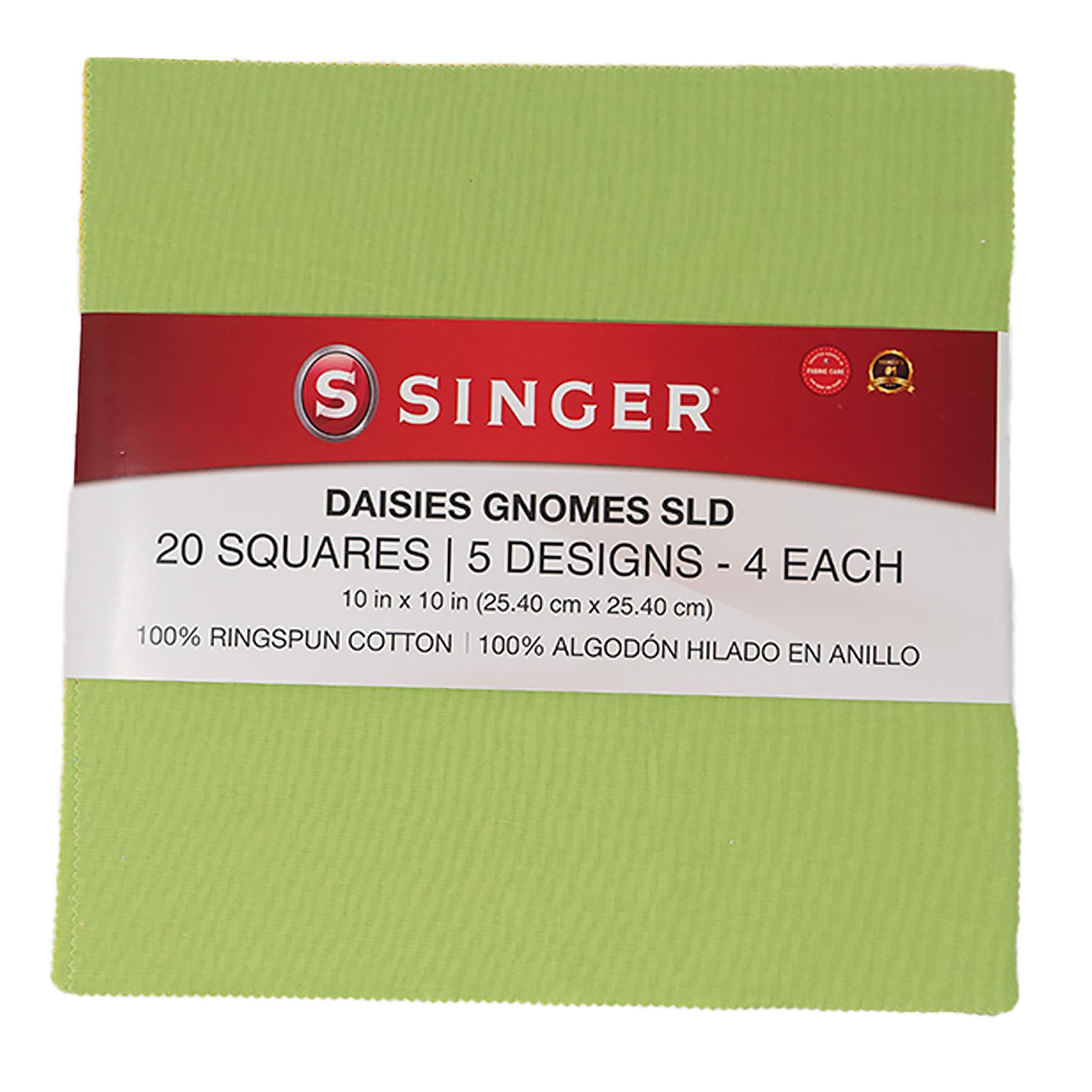 SINGER 10" x 10" Daisies Gnomes Square Cotton fabric Premium Pack