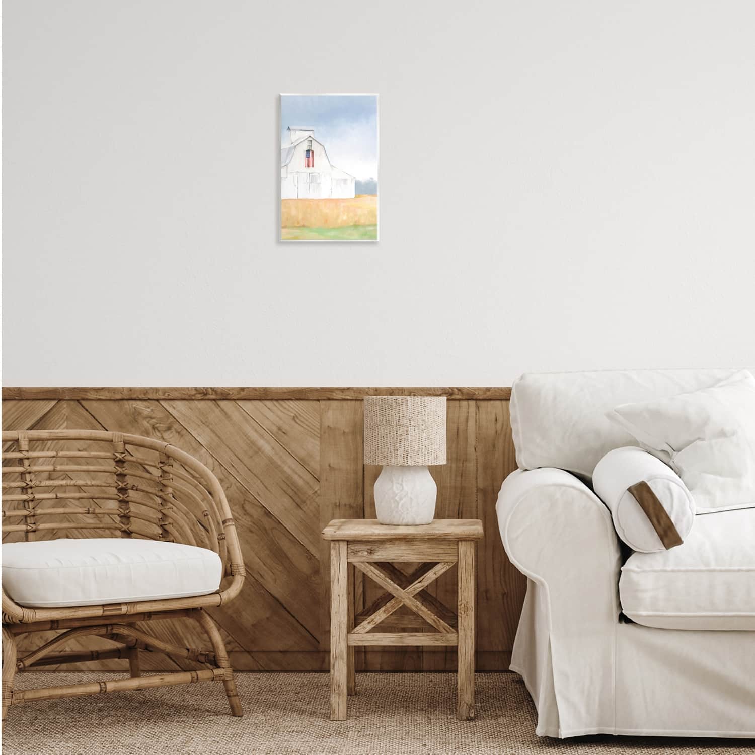 Stupell Industries American Flag White Country Barn Rural Scenery Wall Plaque Art