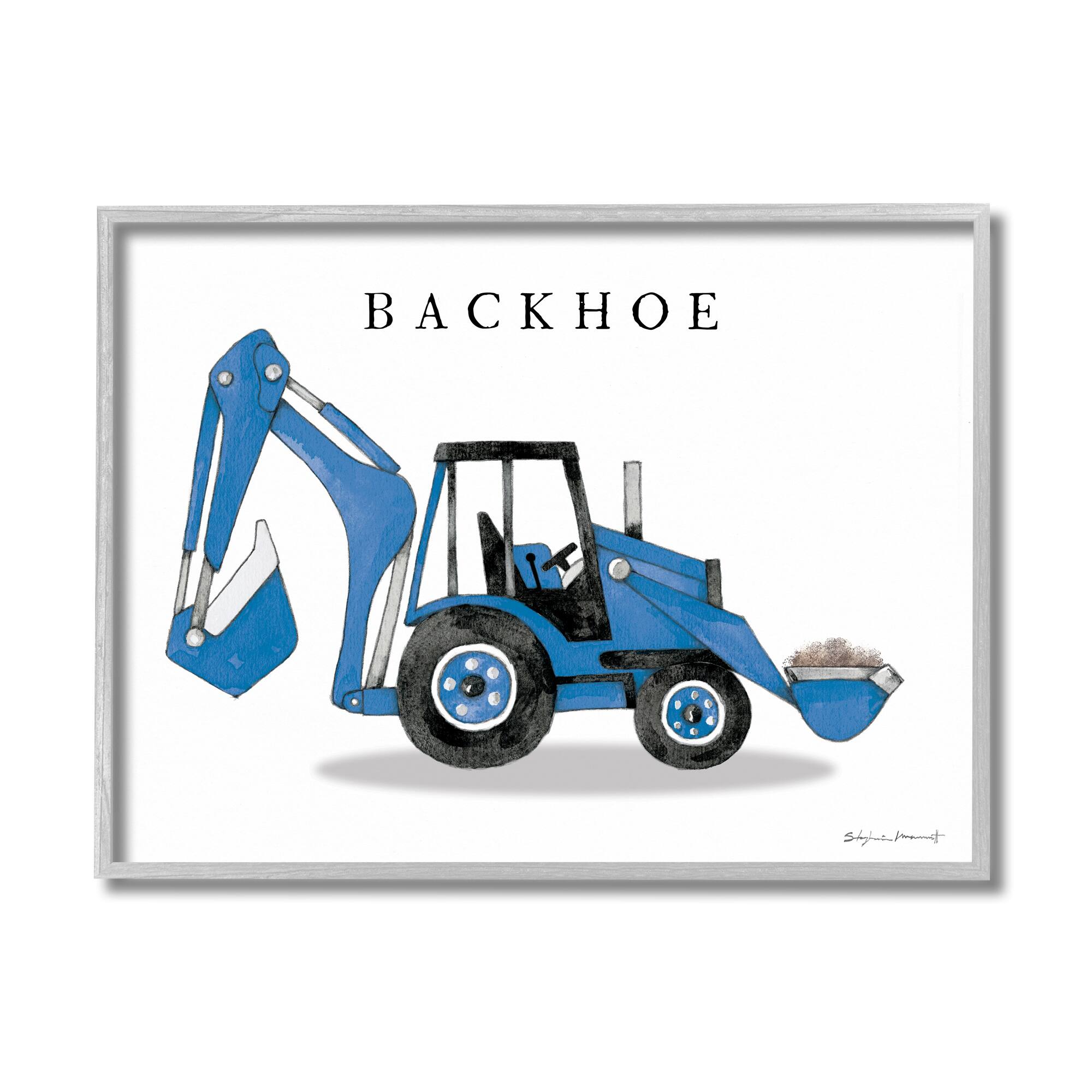 Stupell Industries Blue Backhoe Construction Truck Wall Art in Black Frame