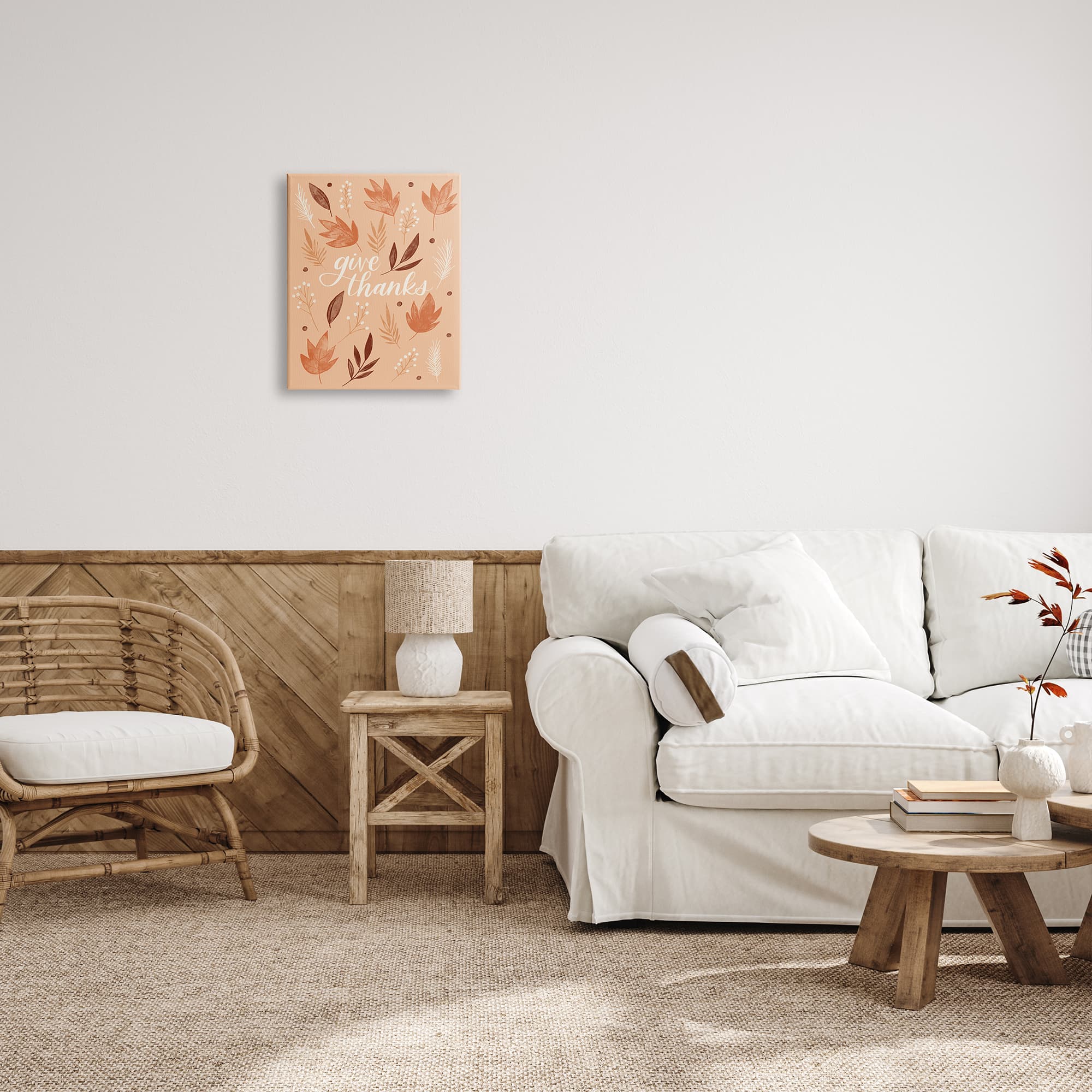 Stupell Industries Give Thanks Autumnal Leaves Canvas Wall Art