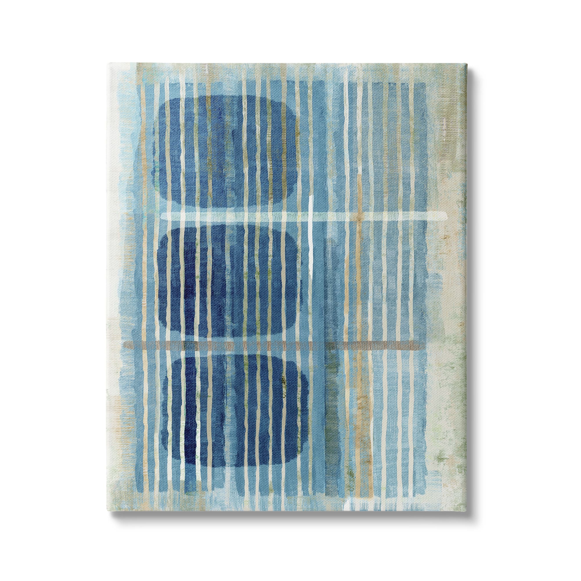Stupell Industries Retro Mod Shapes Blue Beige Stripes Modern Painting Canvas Wall Art