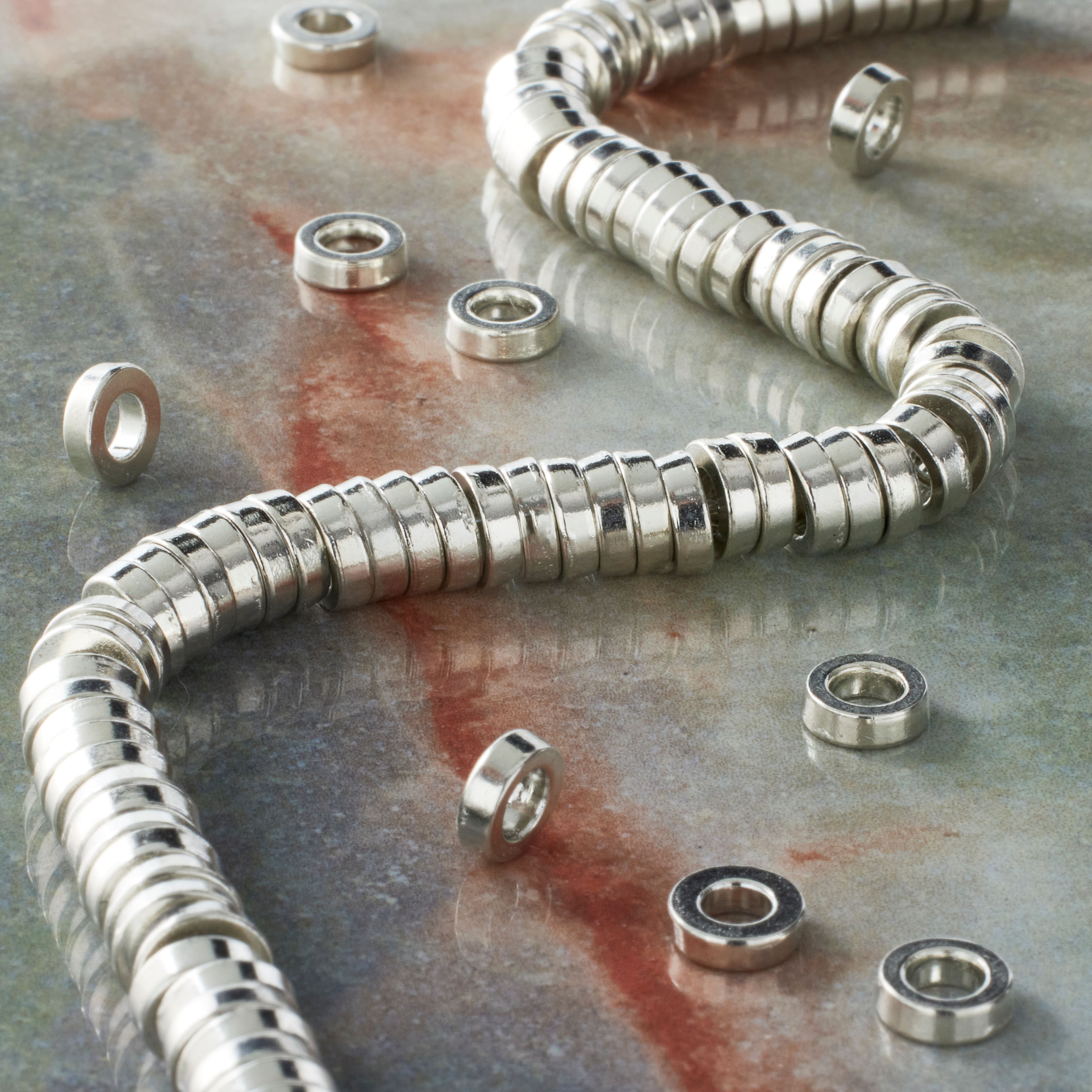 12 Pack: Rhodium Large Hole Metal Disc Spacer Beads by Bead Landing™