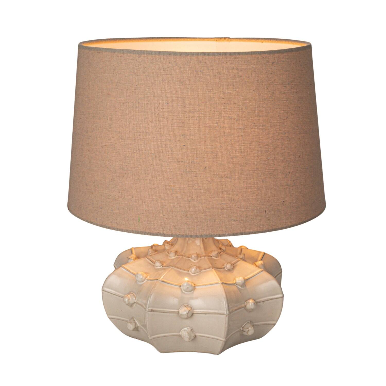 Hello Honey® 18.5" White Stoneware Hobnail Fluted Table Lamp with Linen Shade & Inline Switch