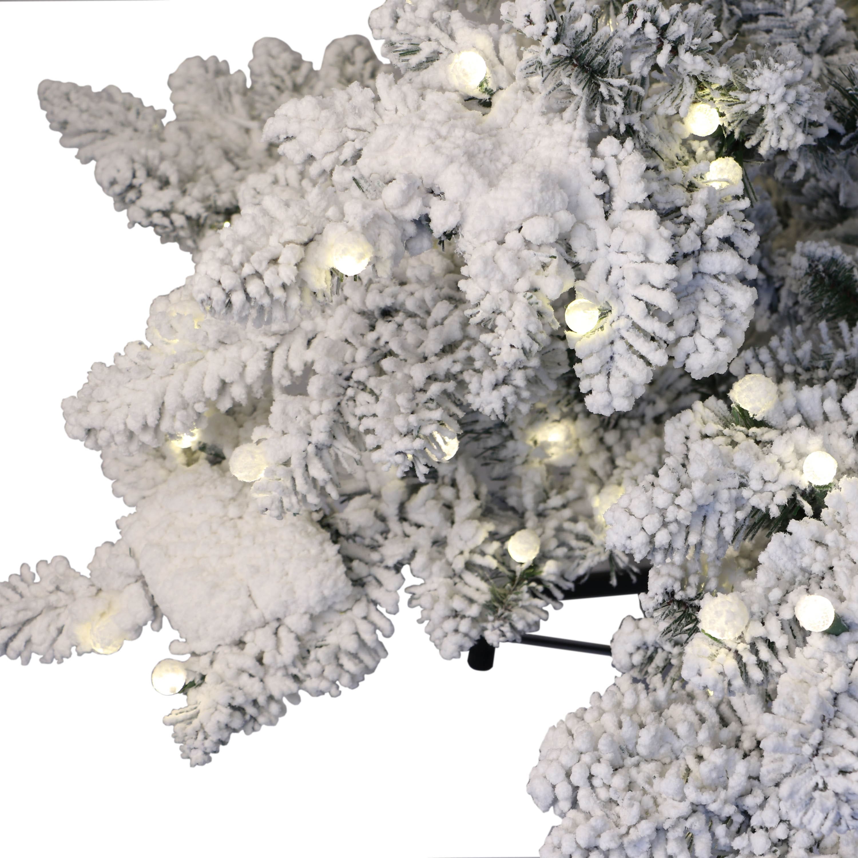 6.5 ft Pre-Lit Flocked Whistler Artificial Pine Tree, Warm White LED Lights