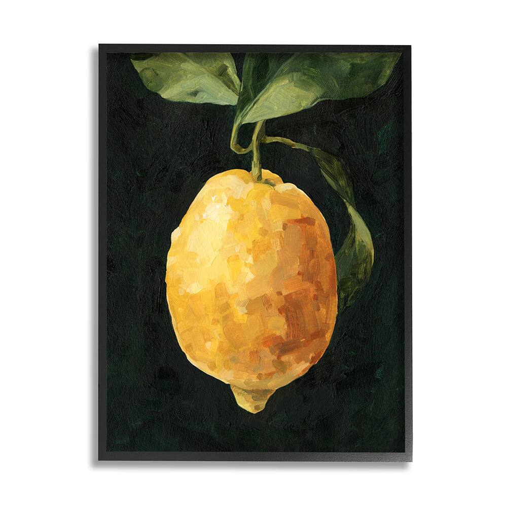 Stupell Industries Abstract Yellow Lemon on Vine Pop over Black Framed Wall Art
