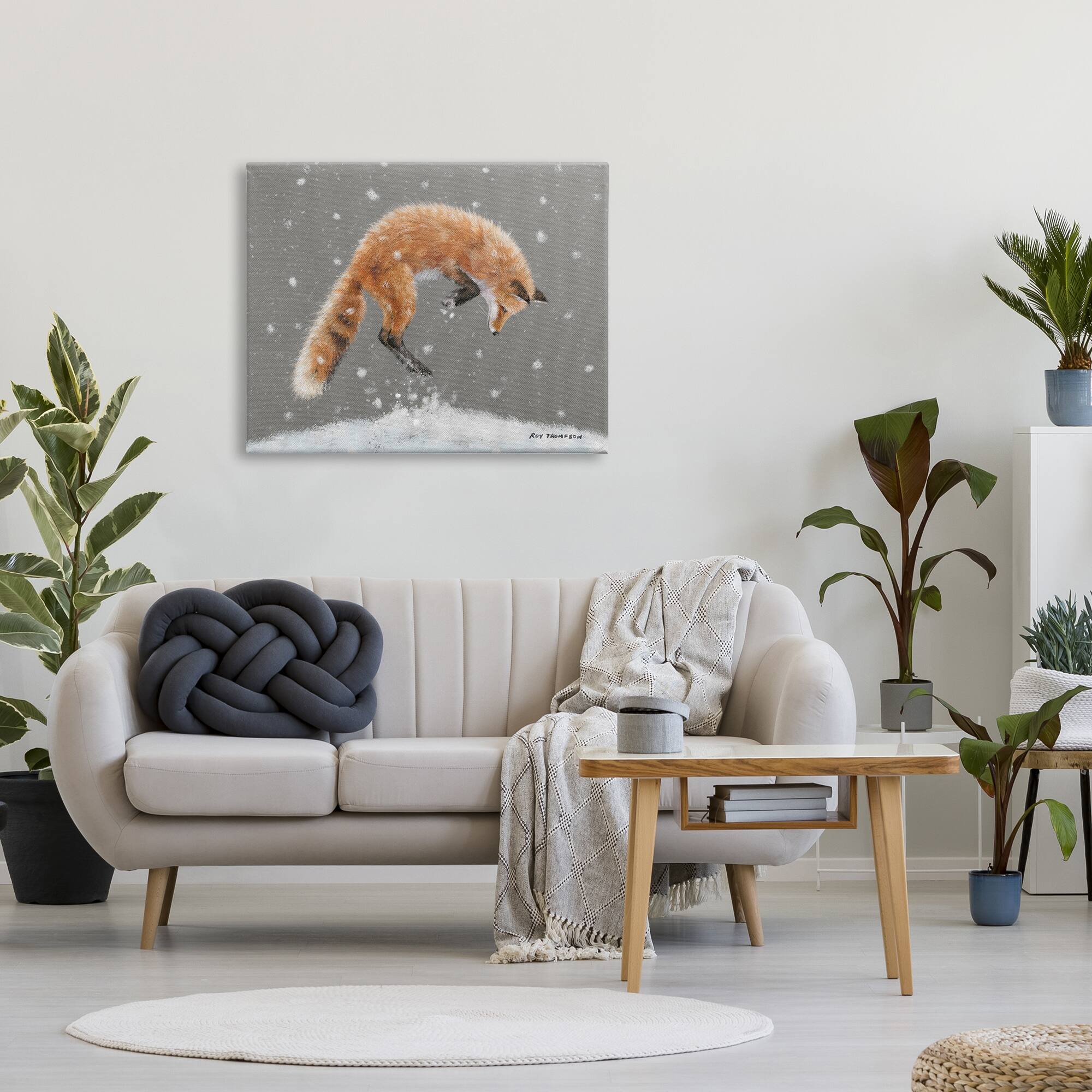 Stupell Industries Jumping Fox Winter Snowfall Canvas Wall Art
