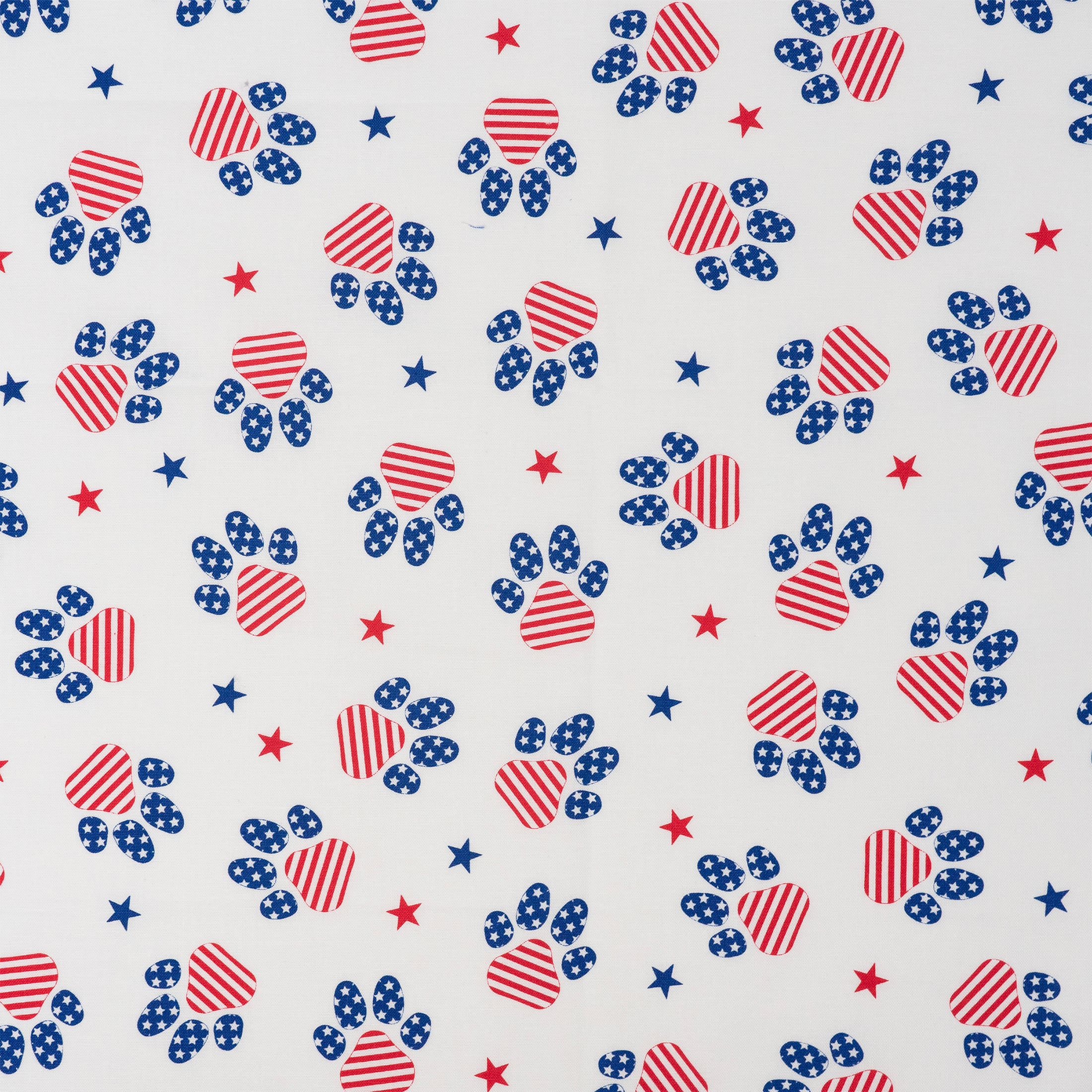 SINGER Patriotic Paw Prints Red with Blue Cotton Fabric