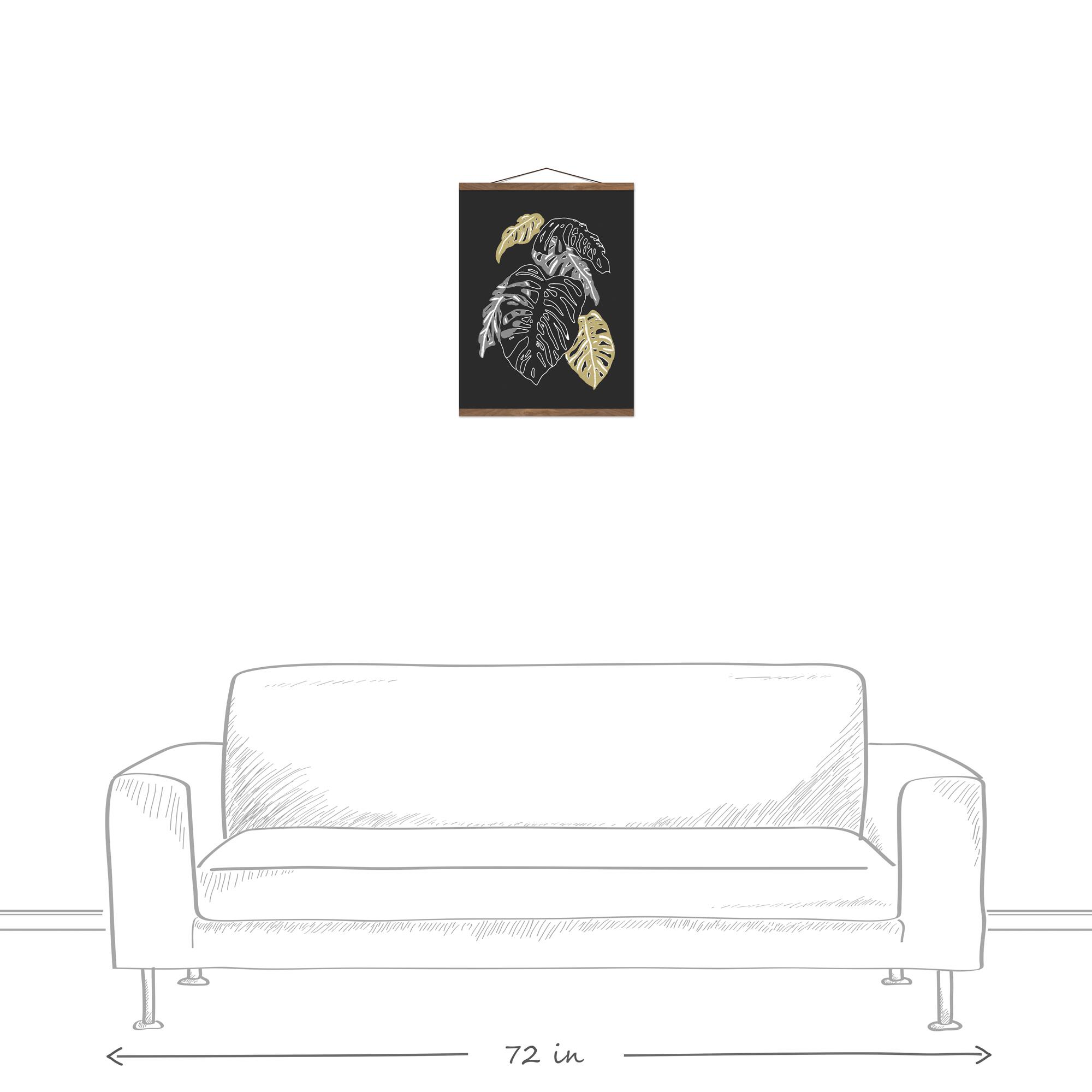 Gold & Silver Monstera Teak Hanging Canvas