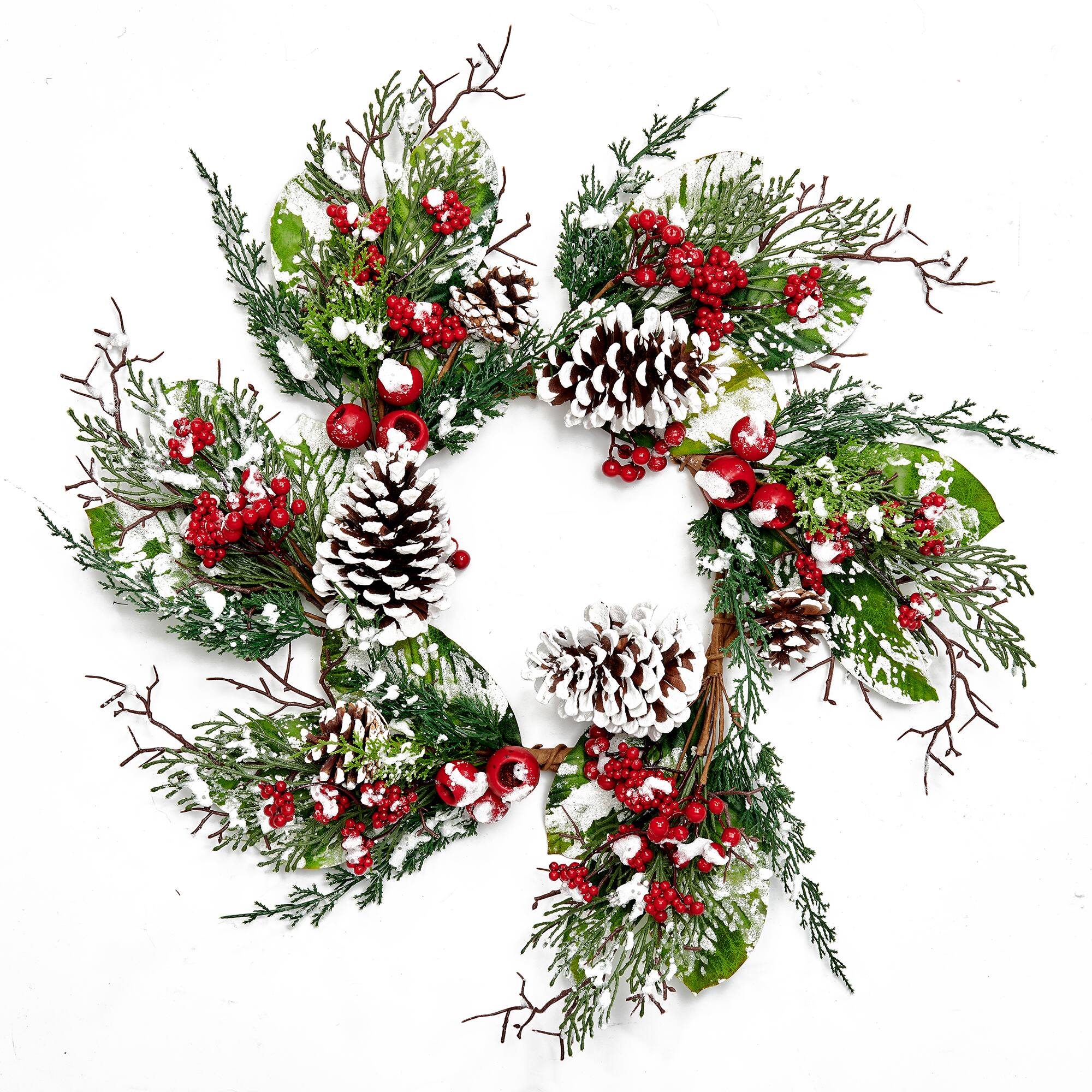 Worth Imports 24" Christmas Snowy Wreath w/ Berries Pod & Pine Cones