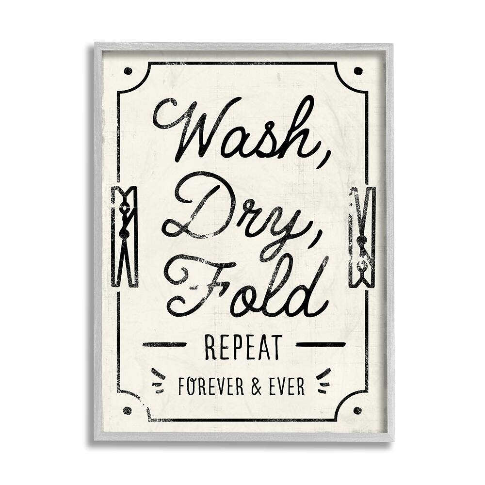 Stupell Industries Charming Retro Laundry Wash Dry Fold Repeat Framed Wall Art