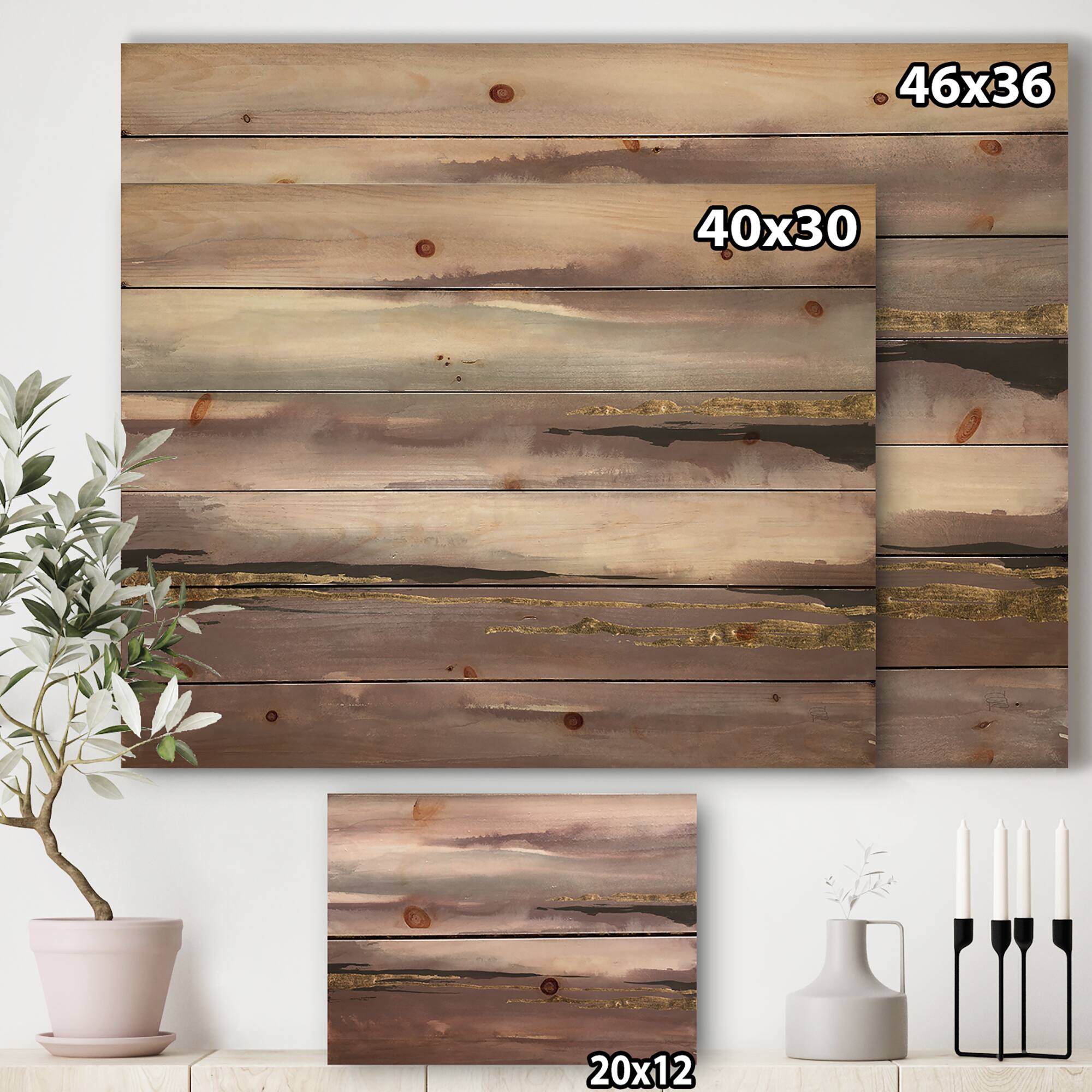 Designart - Purple Glam Storm IV - Glam & Shabby Chic Print on Natural Pine Wood