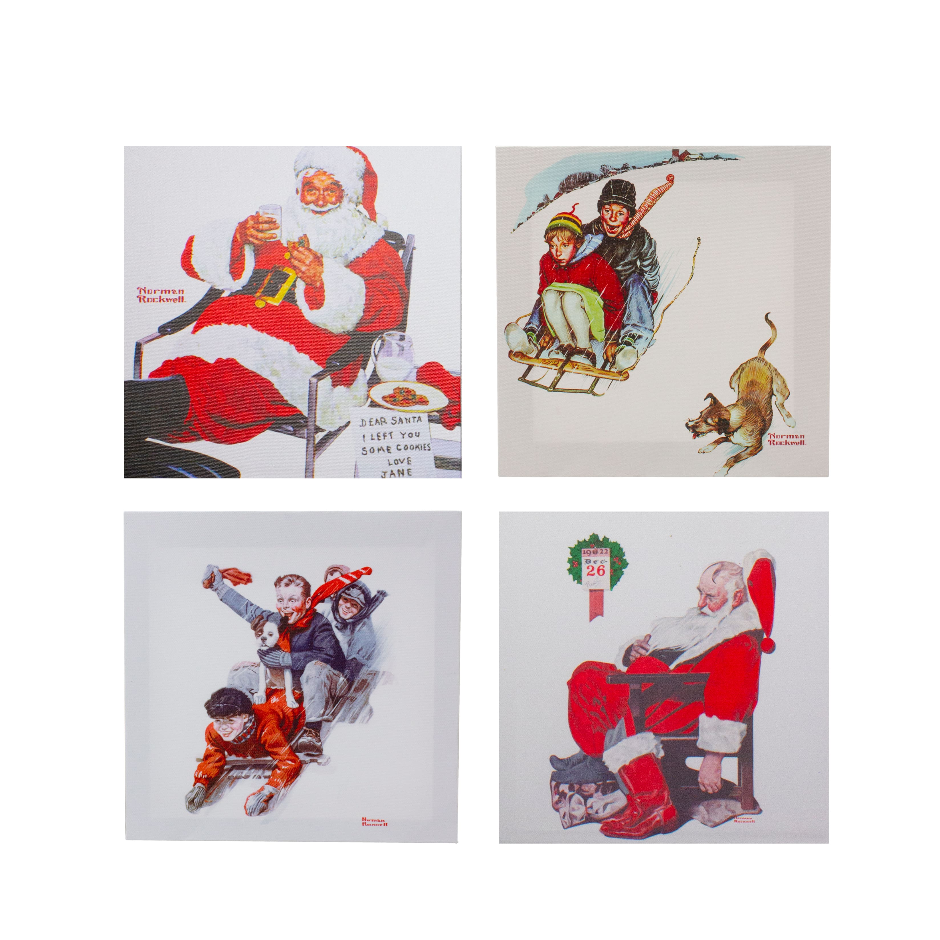 Norman Rockwell Classic Christmas Scene Canvas Prints Set, 4ct. By Northlight | 8" x 8" x 0.75" | Michaels®