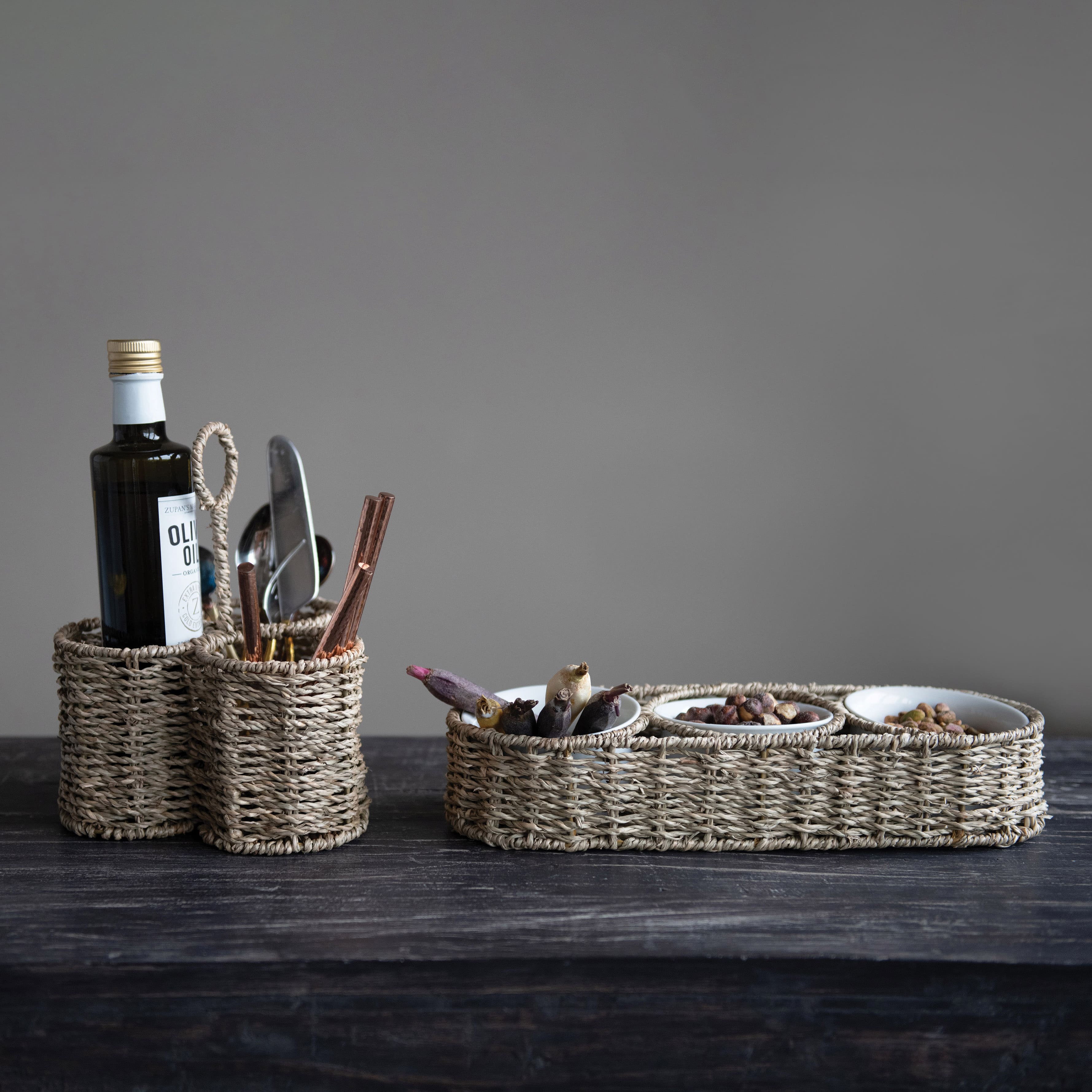 Hello Honey® Hand-Woven Seagrass Basket & Ceramic Bowls Set