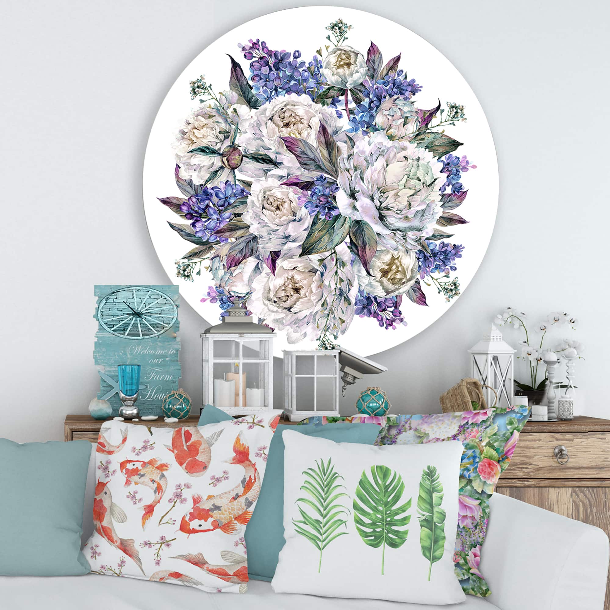 Designart - Bouquet Peonies In White and Blue